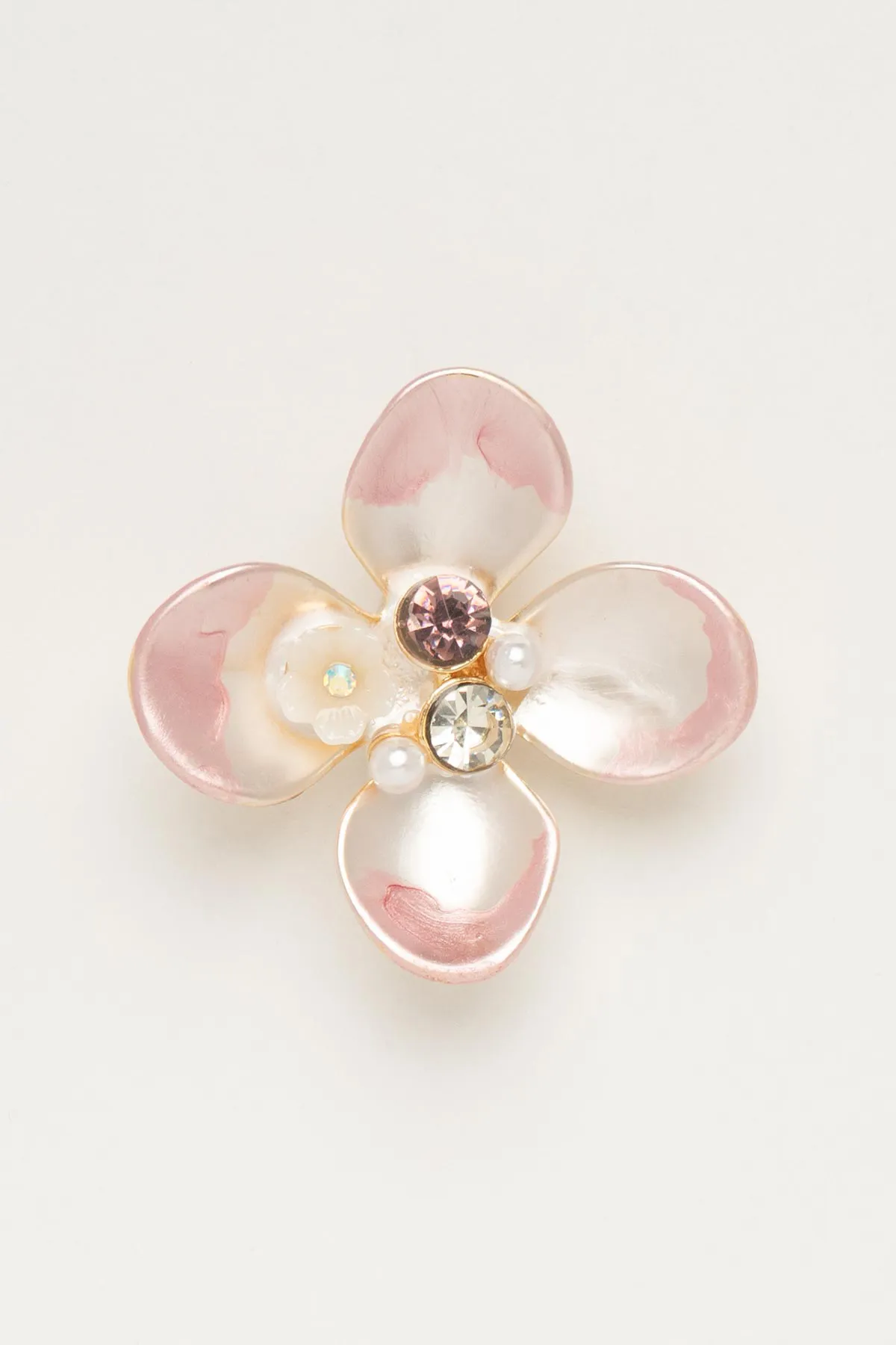 Açık Pembe İncili Çiçek Yaka Broşu ABR9218