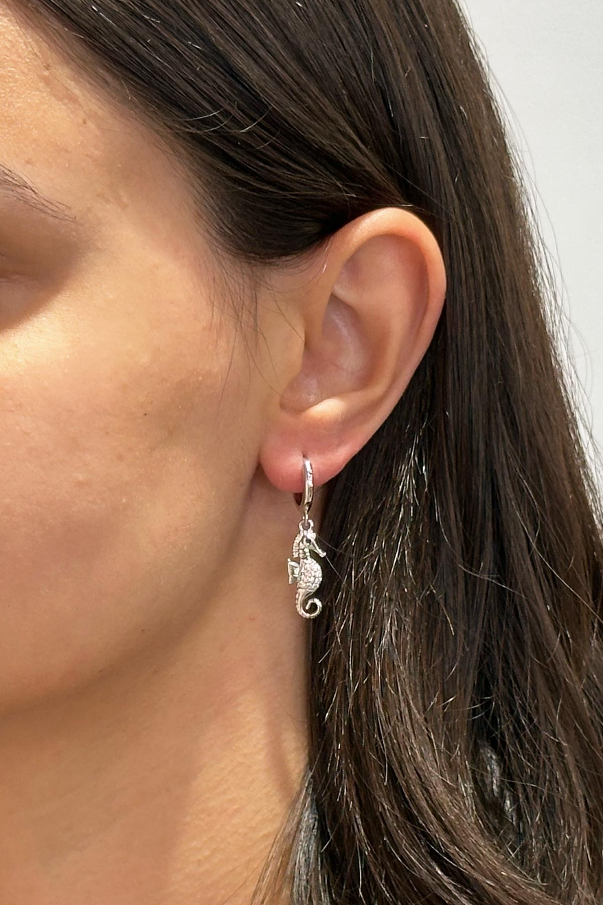 Silver Zirkon Detay Deniz Atı Sallantılı Glory Küpe AKE9152