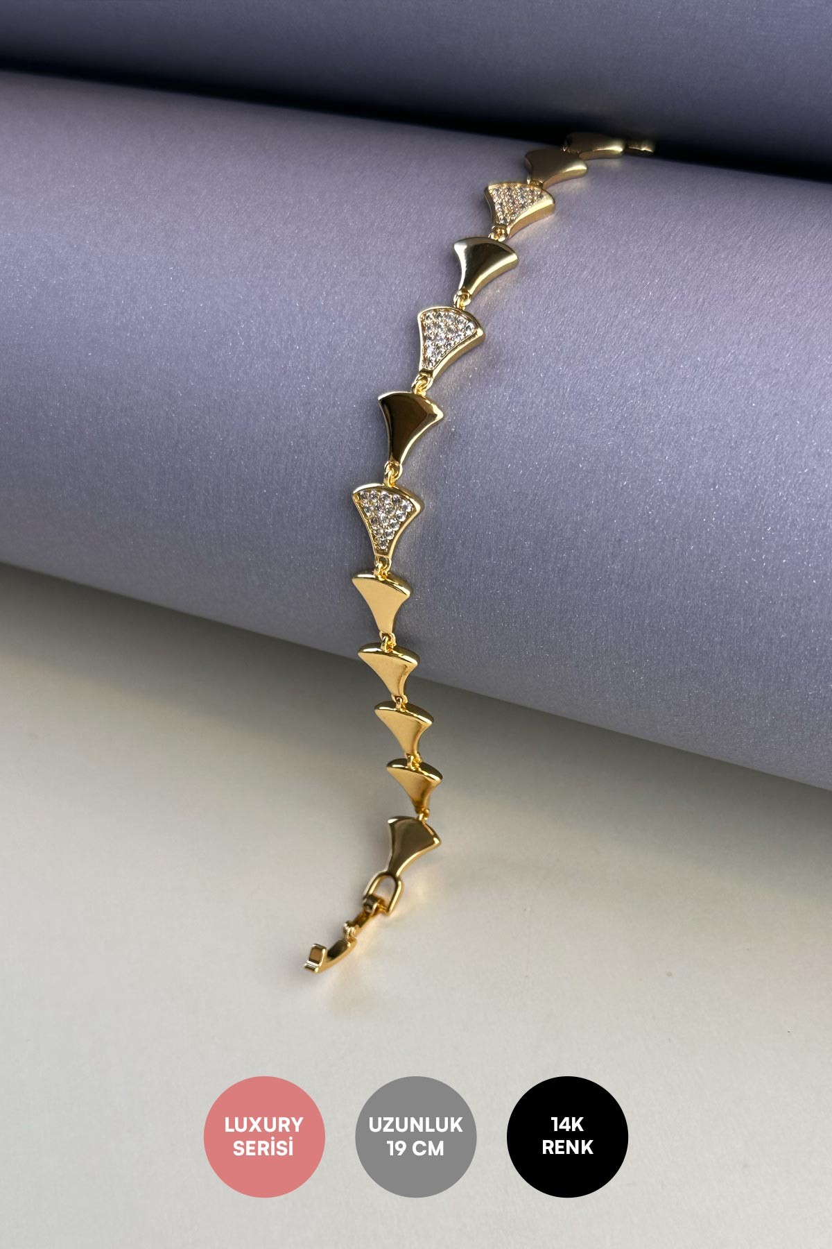 Gold Zirkon Oval Üçgen Tasarım Luxury Bileklik ABL7180