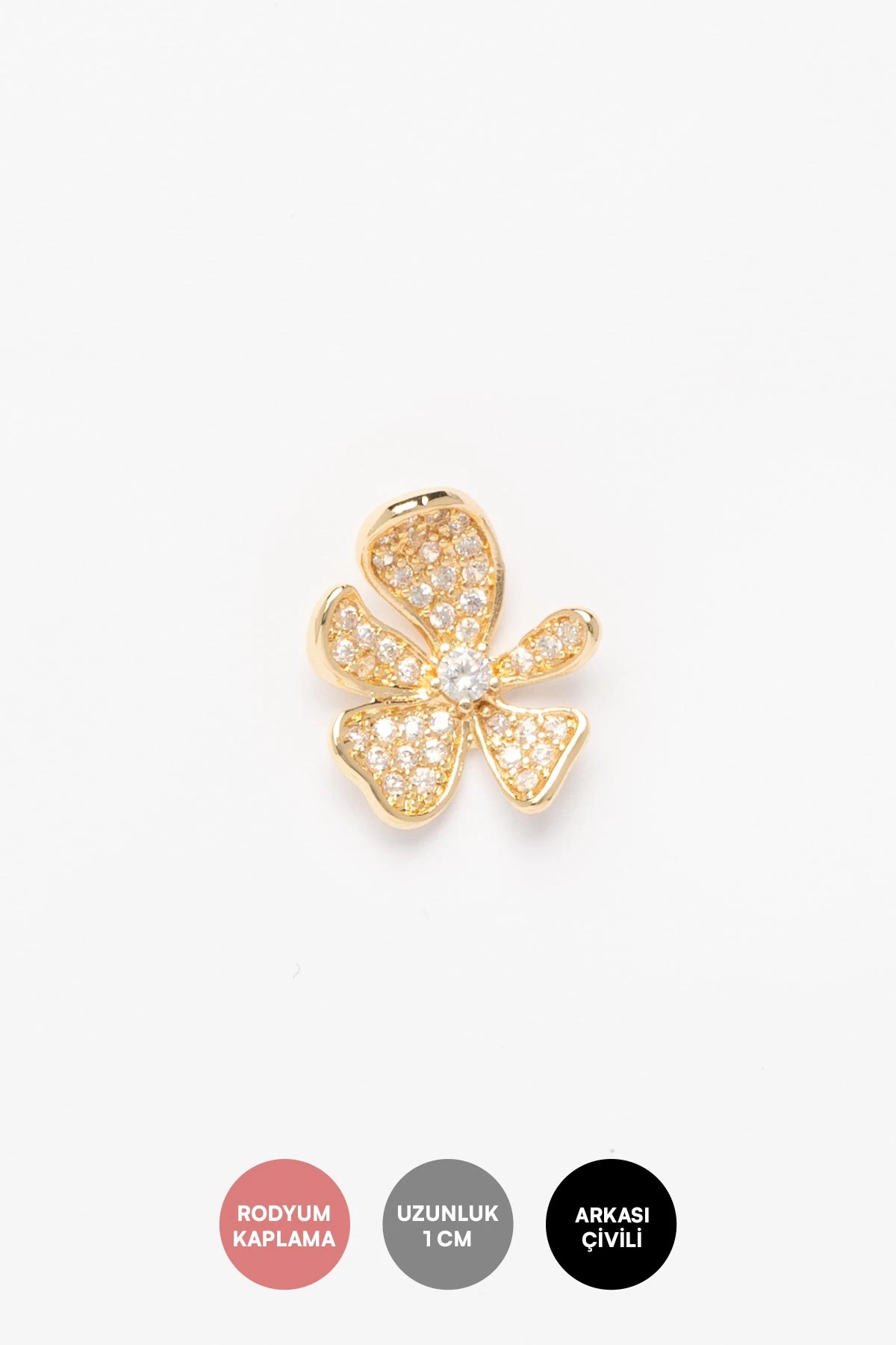 Gold Ortası Tektaş Detay Zirkon Kaplı Çiçek Tasarım Glory Küpe AKE9486