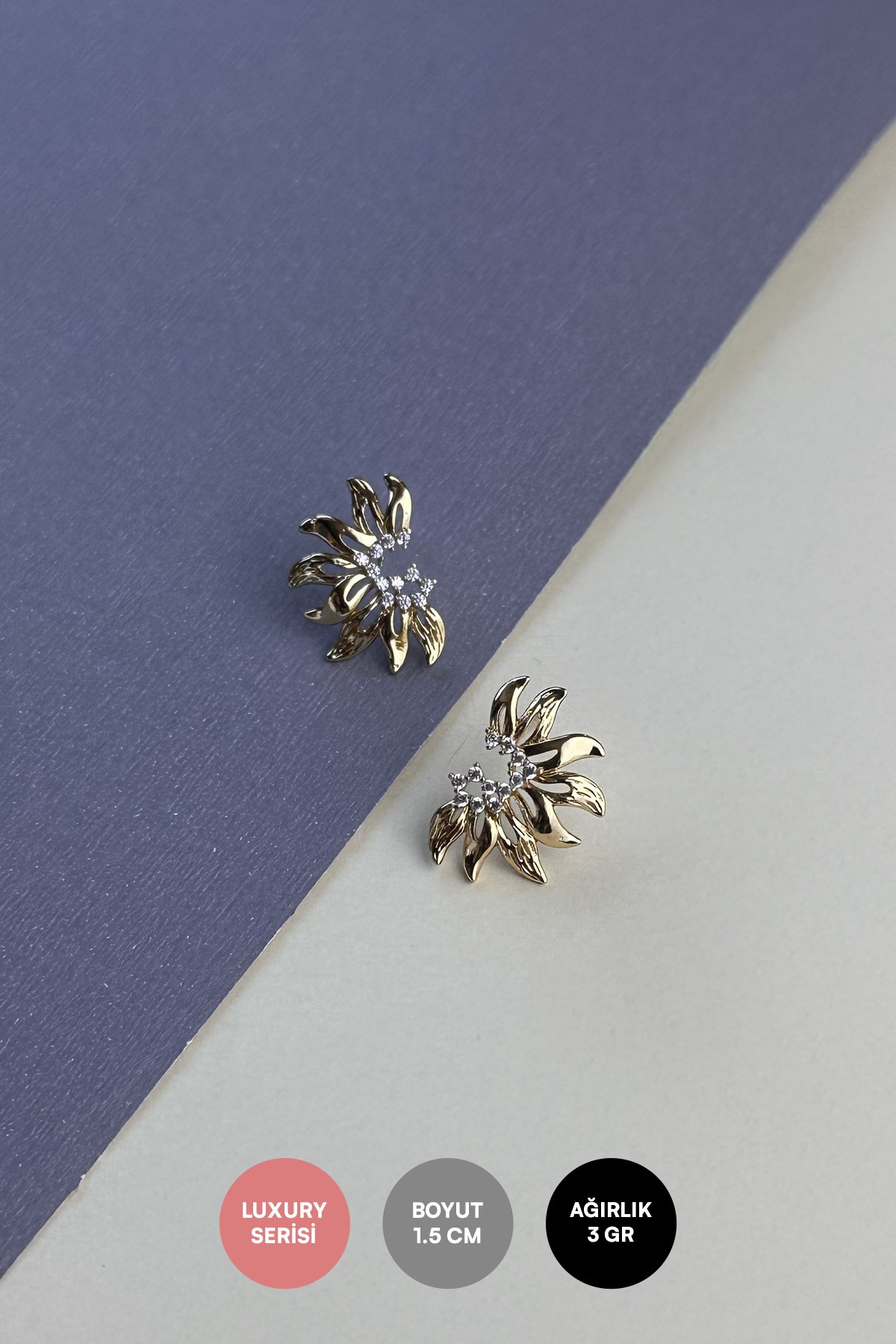 Gold Zirkon Detay Ateş Tasarım Luxury Küpe AKE8953