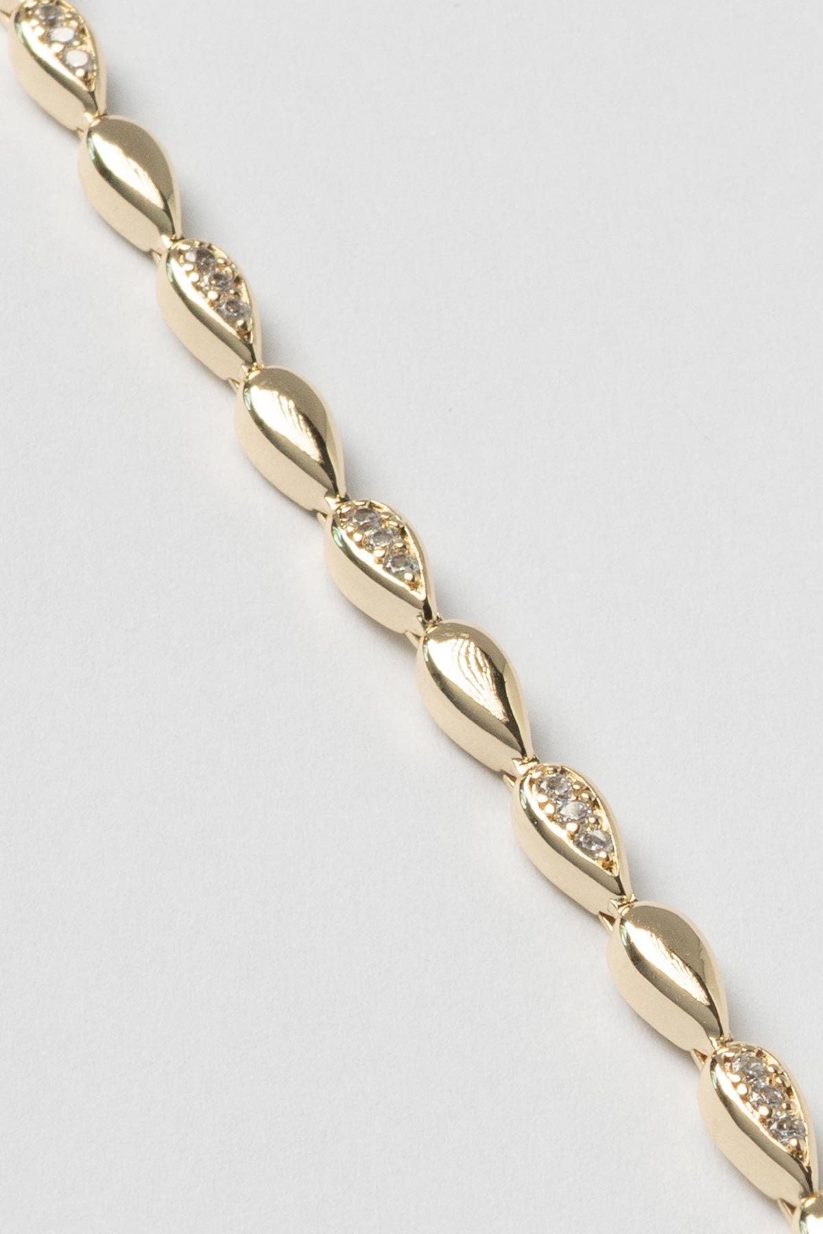 Gold 14K Zirkon Tasarım Ve Boş Slim Damla Figür Sıralı Luxury Bileklik ABL7406