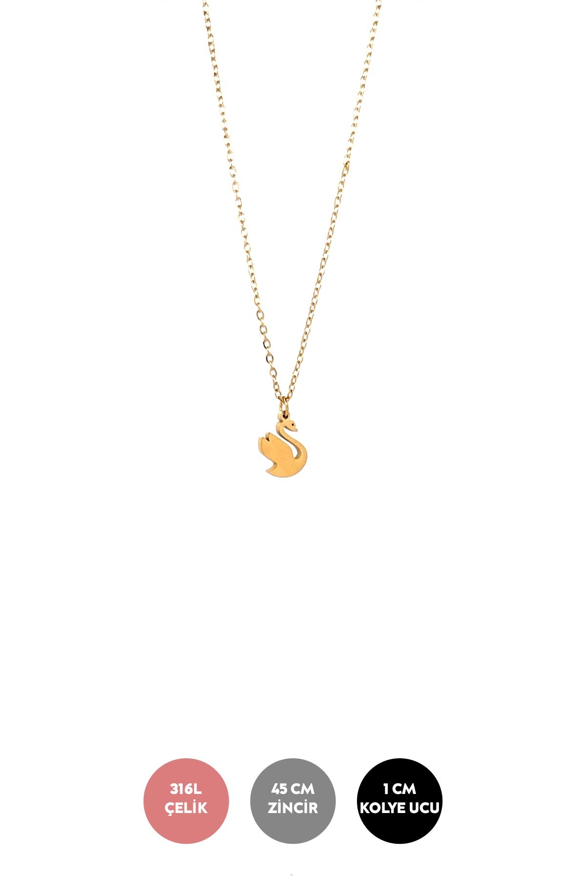 Gold Minimal Zincir Kuğu Sallantılı Çelik Kolye 45 cm AKL3771