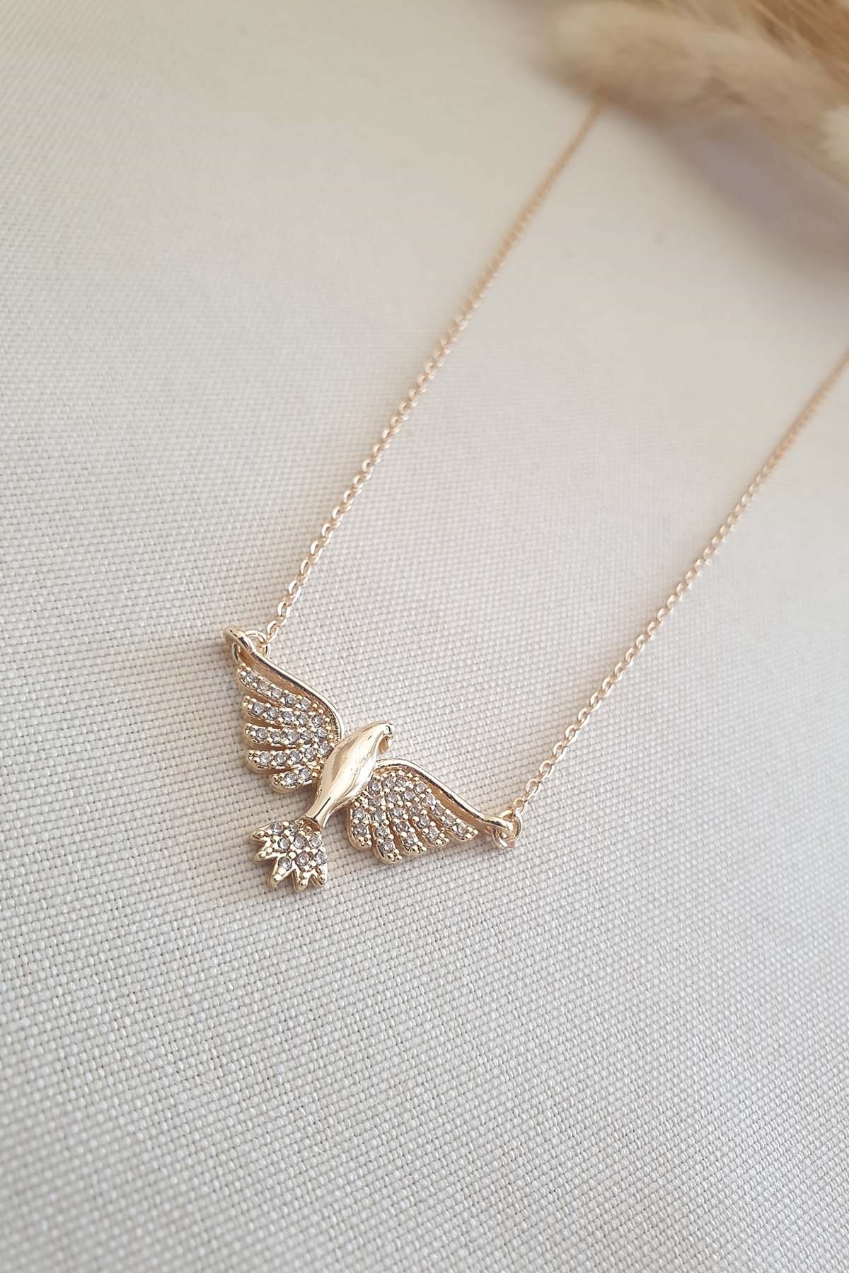Gold Zirkon Anka Kuşu Kolye 50 Cm AKL743
