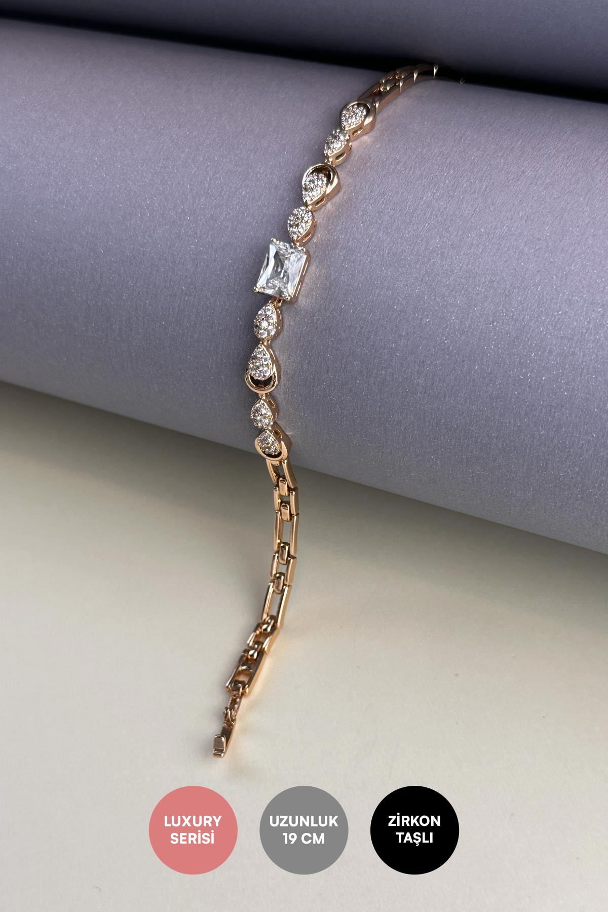 Baget Taş Detay Gold Zirkon Minimal Damlalar Tasarım Luxury Bileklik ABL7202