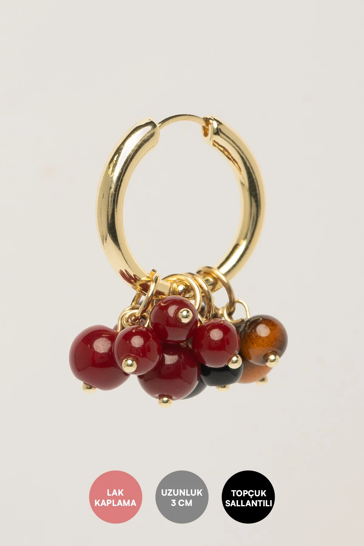 Gold Halka Bordo Siyah Boncuklar Sallantılı Stefany Küpe AKE9773