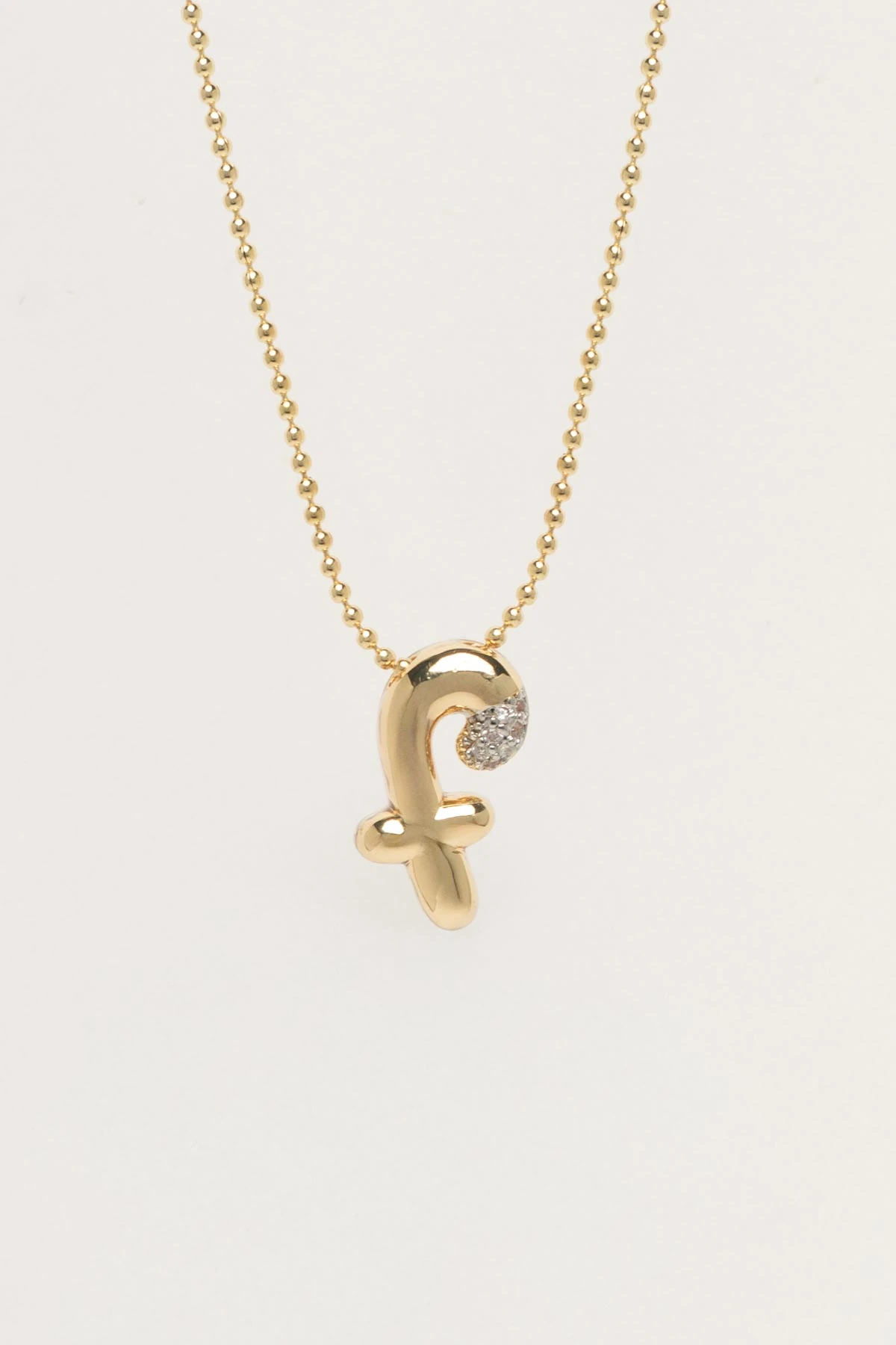 Gold Minimal Topçuk Zincir Zirkon Detay F Harf 45cm Luxury Kolye AKL4437