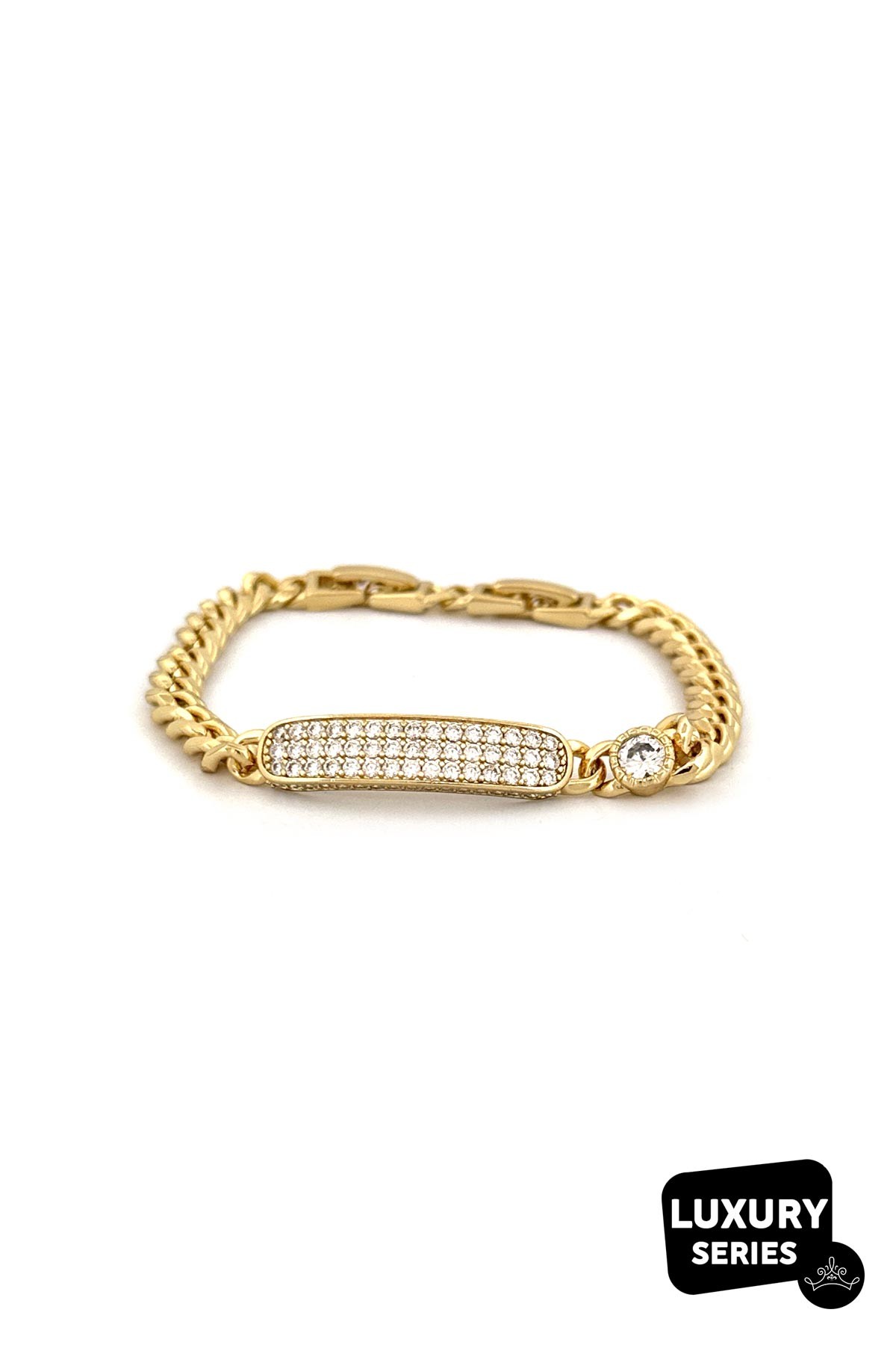 Gold Tektaş Detay Zirkon Künye Tasarım Luxury Bileklik ABL7029