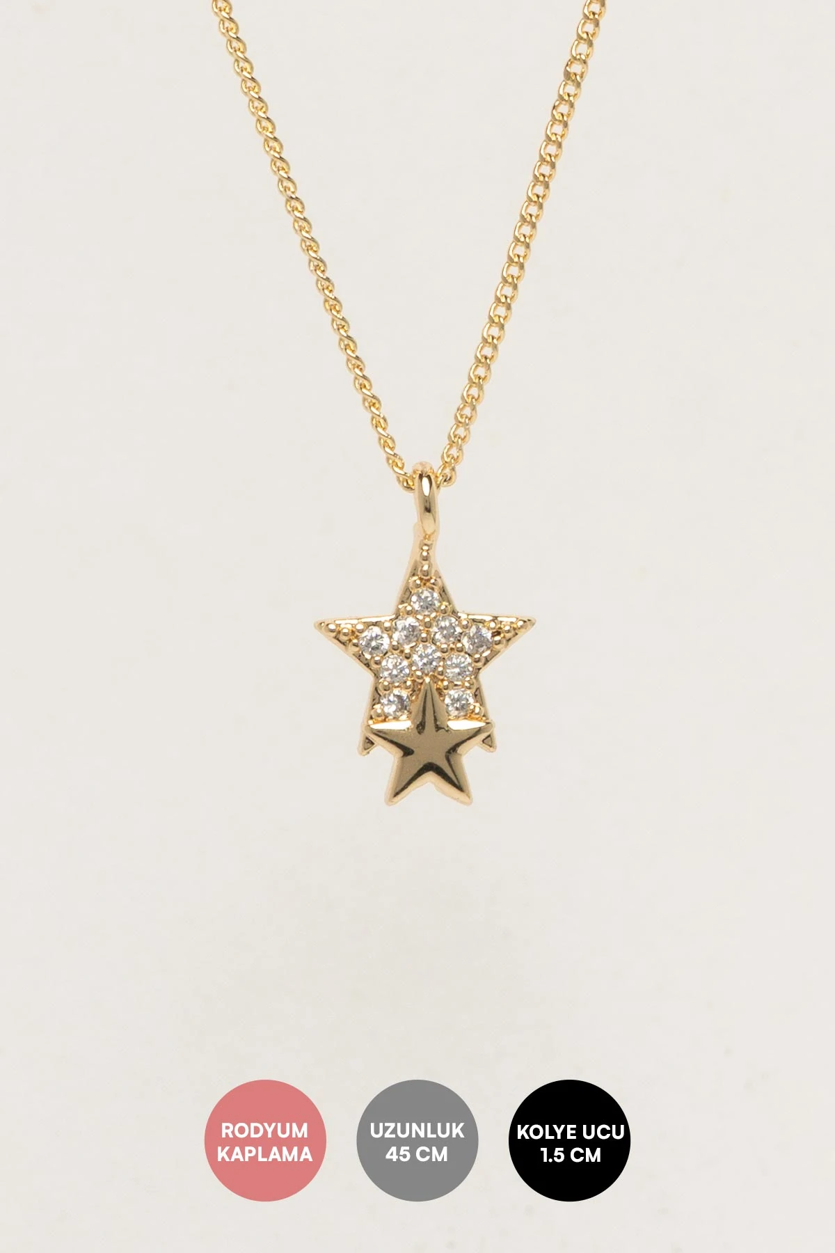 Gold Zirkon Detay Minimal Yıldız Sallantılı Luxury Kolye AKL4390