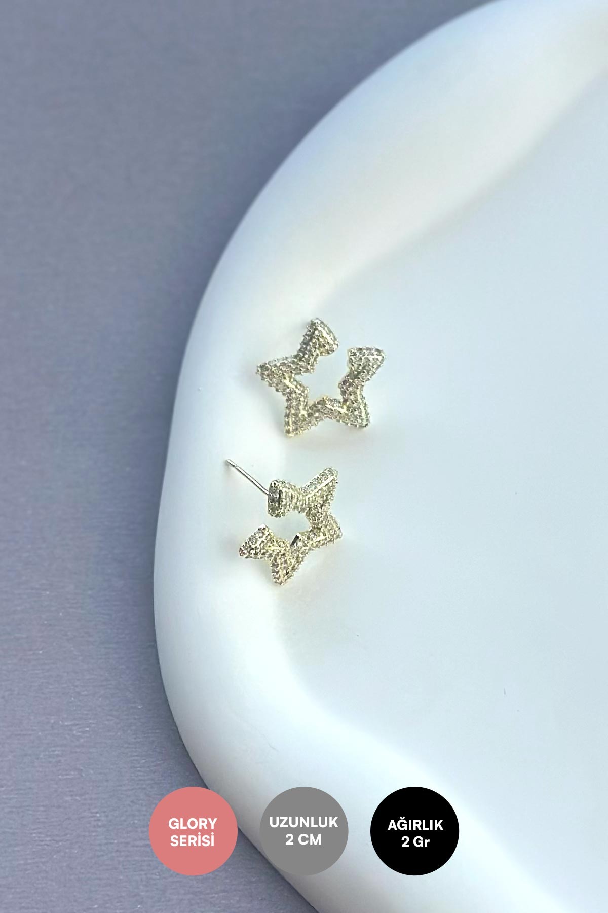 Gold Zirkon Detay Kesik Yıldızı Glory Küpe AKE9158