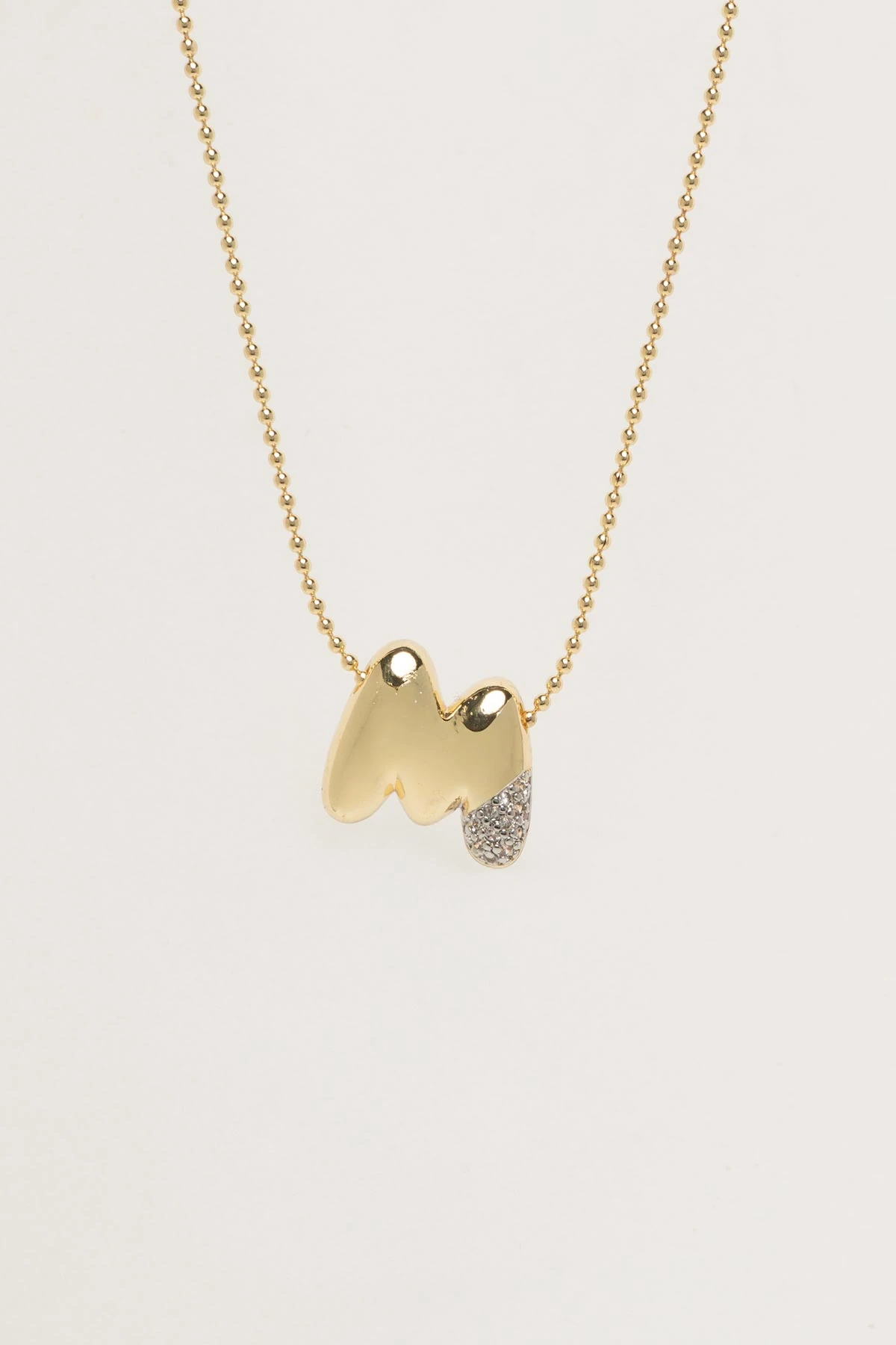 Gold Minimal Topçuk Zincir Zirkon Detay M Harf 45cm Luxury Kolye AKL4441