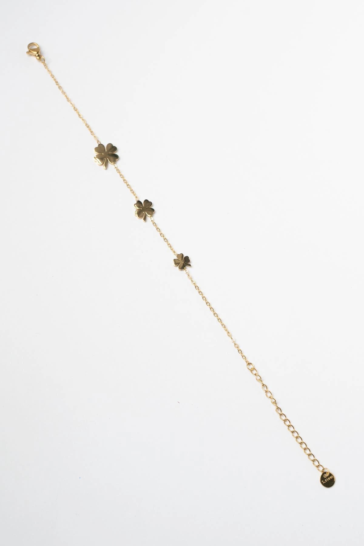 Gold Minimal Zincir Üç Boy Yonca Sıralı Çelik Bileklik ABL7318