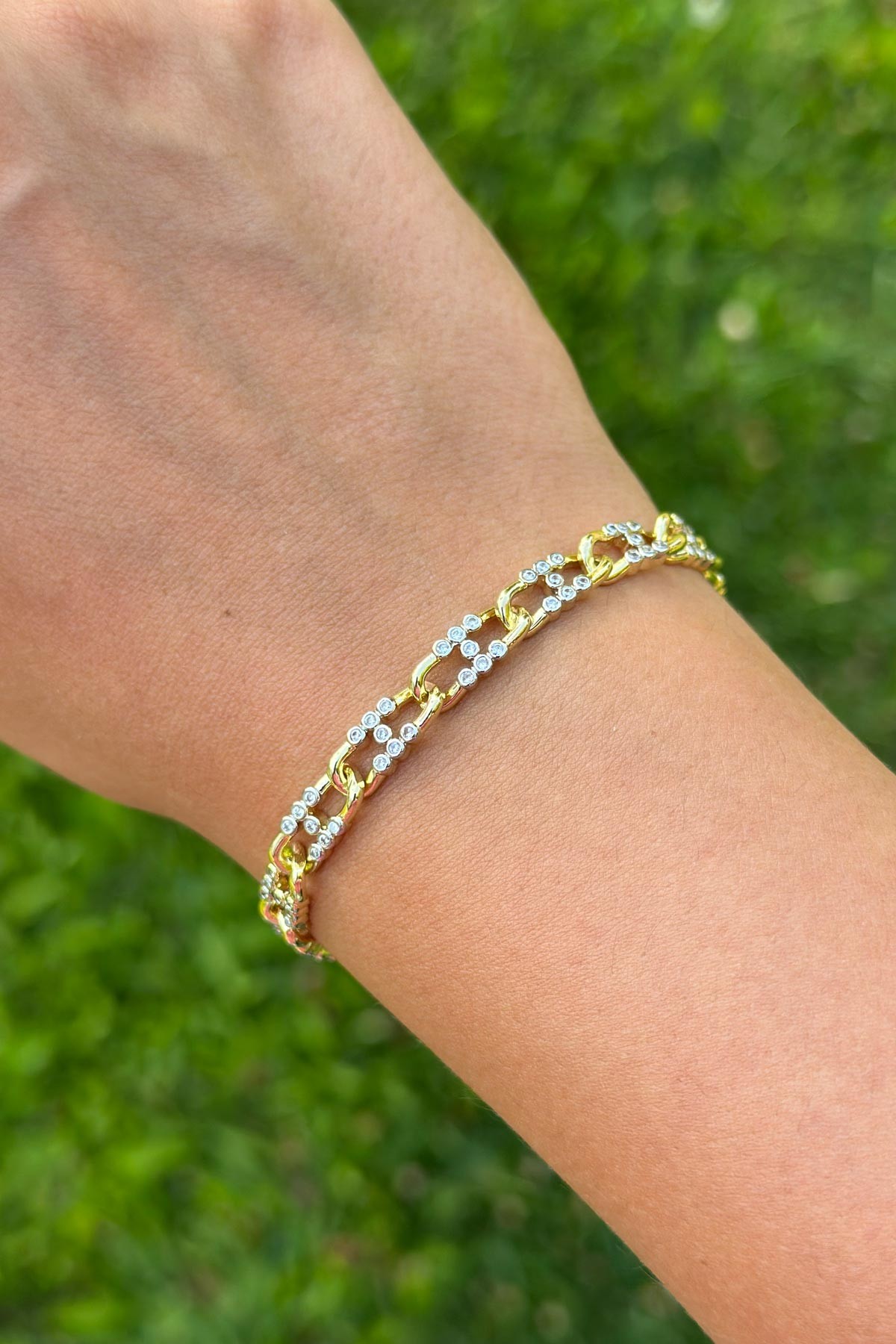 Gold 14K Tektaş Detay Zincir Tasarım Luxury Bileklik ABL7347
