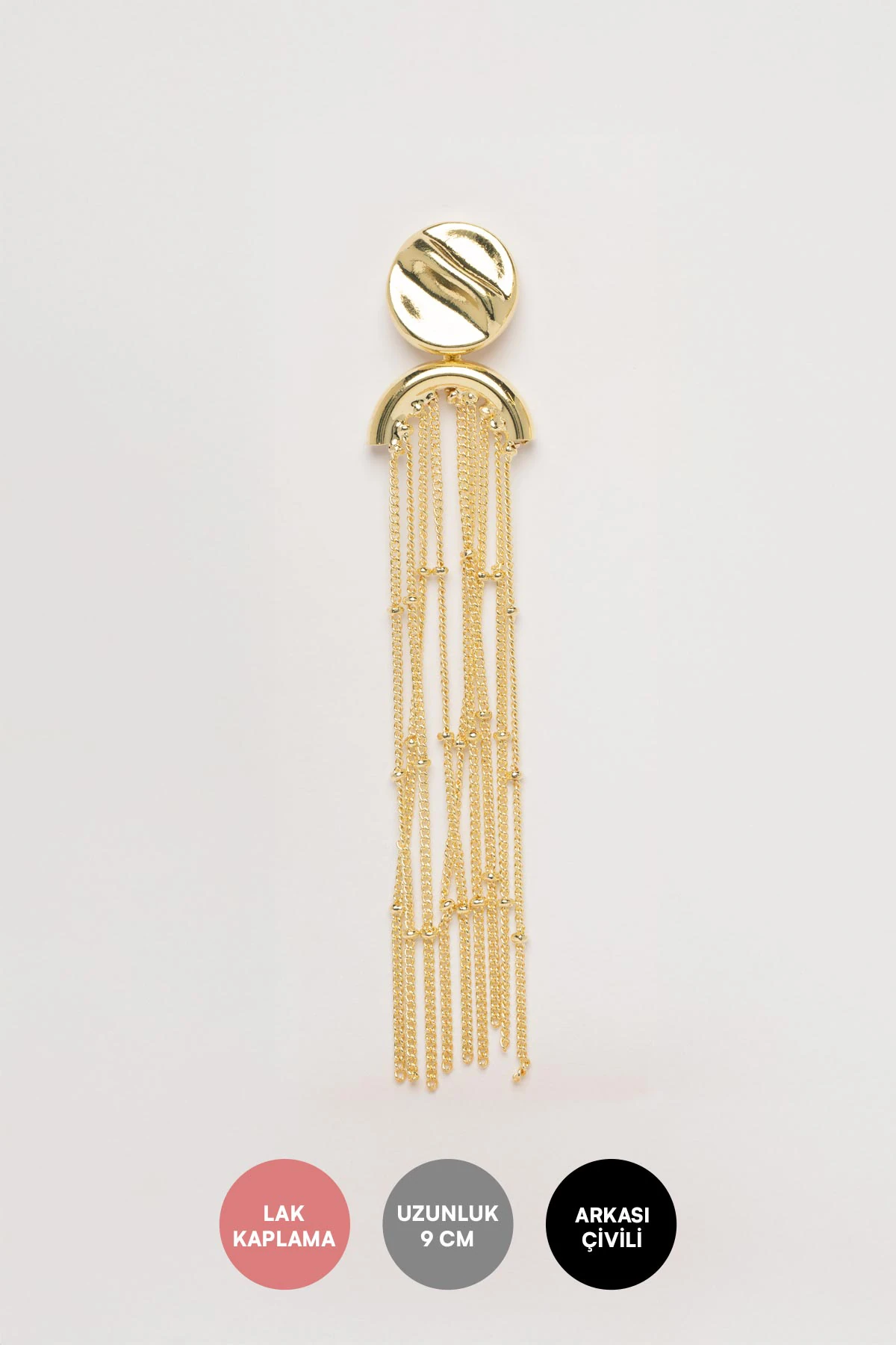 Gold Düğme Tasarım Zincir Sallantılı Stefany Küpe AKE9796