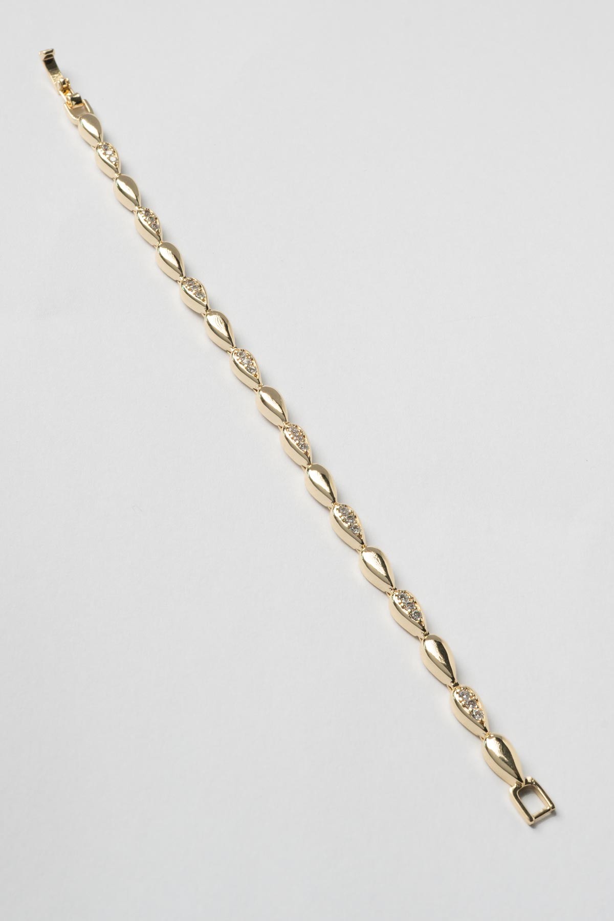 Gold 14K Zirkon Tasarım Ve Boş Slim Damla Figür Sıralı Luxury Bileklik ABL7406