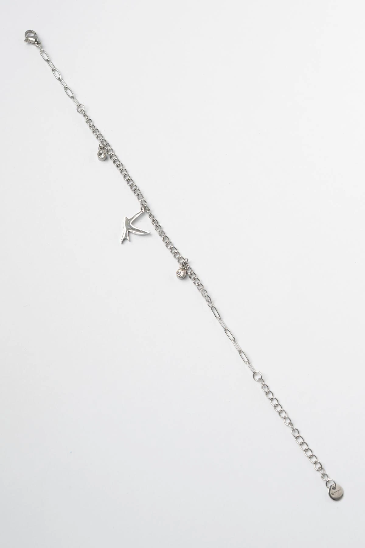 Silver Yuvarlak Tektaş Detay Göçmen Kuş Sallantılı Çelik Bileklik ABL7320