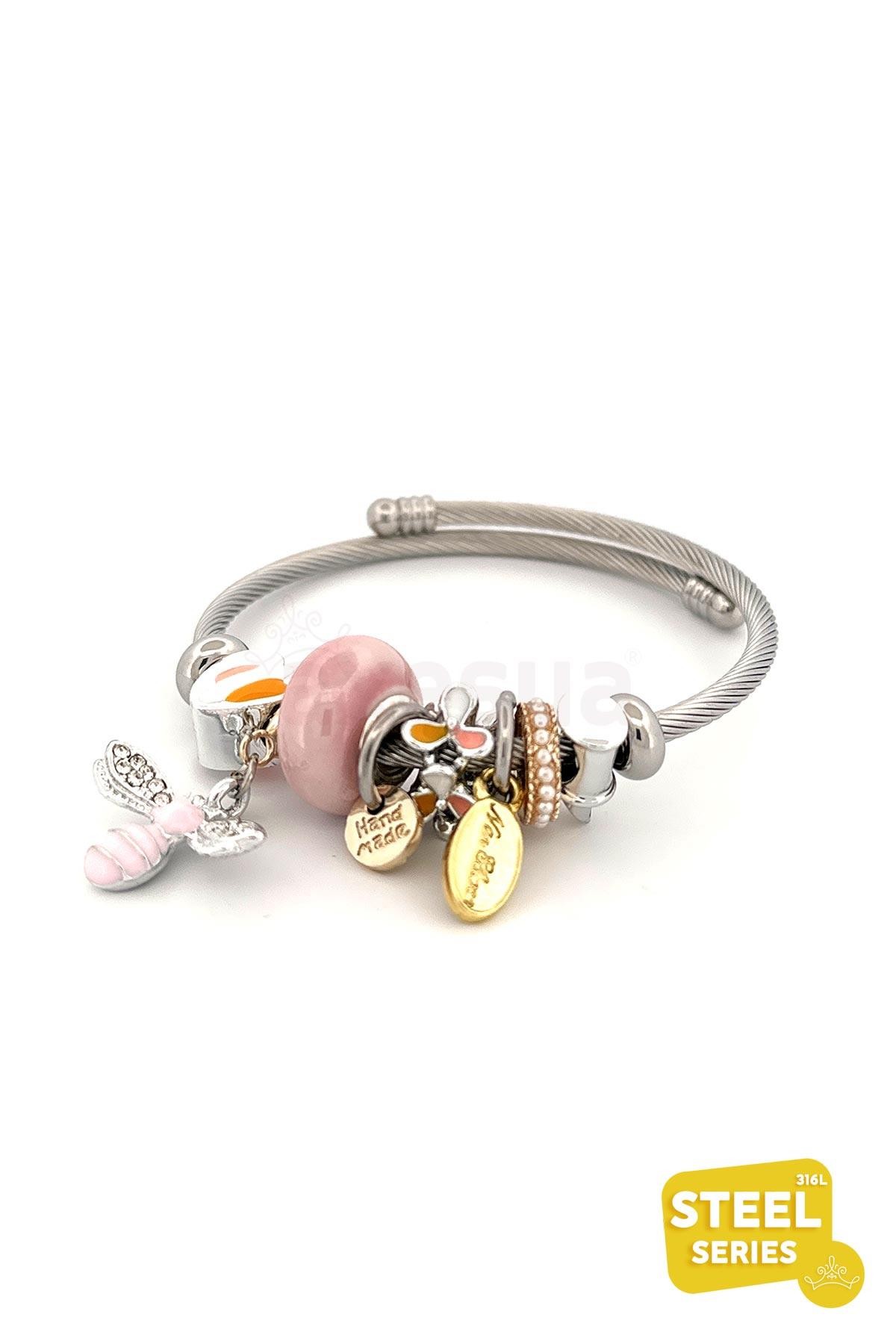 Pink Beetle Charm Sallantılı Bileklik ABL1807