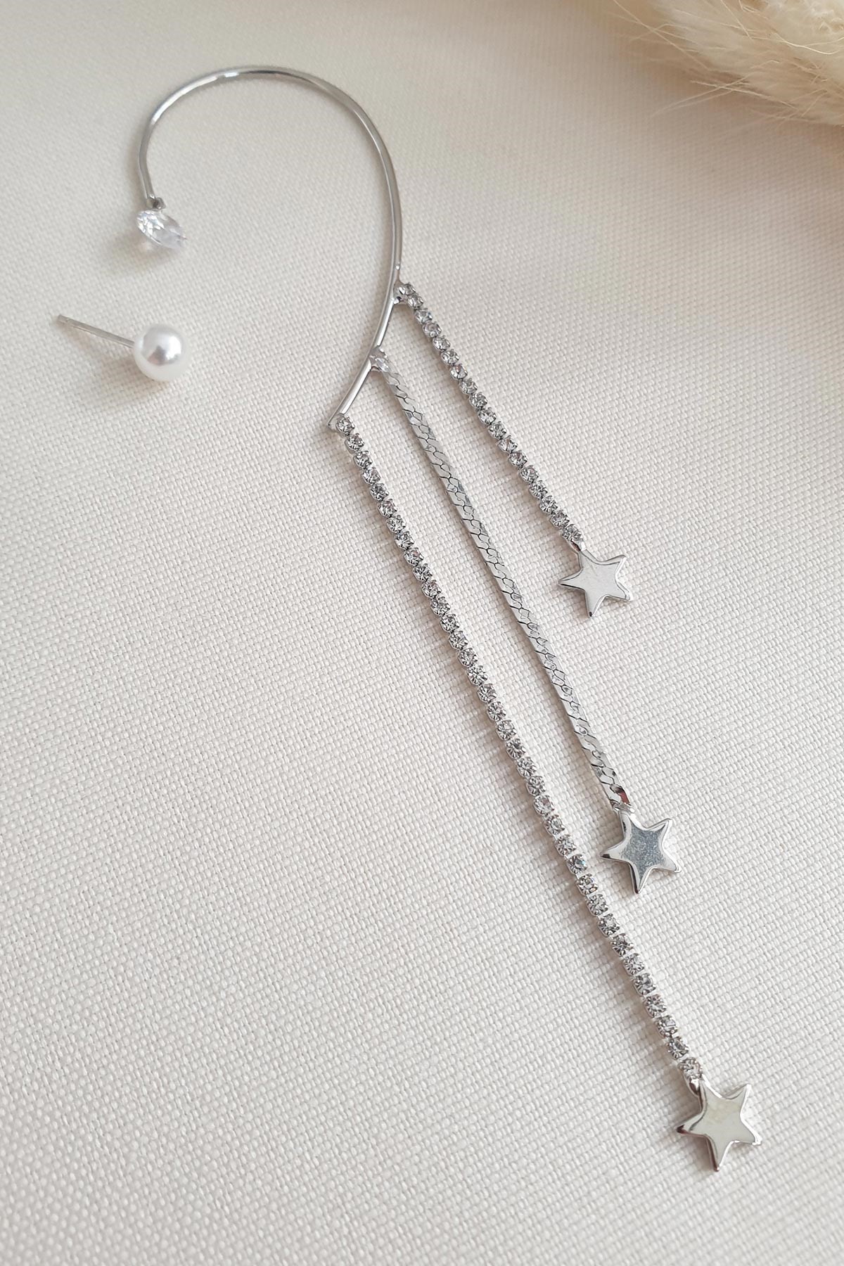 Silver Yıldız Sallantılı Kulak Arkası Kıkırdak Küpe AKE4592