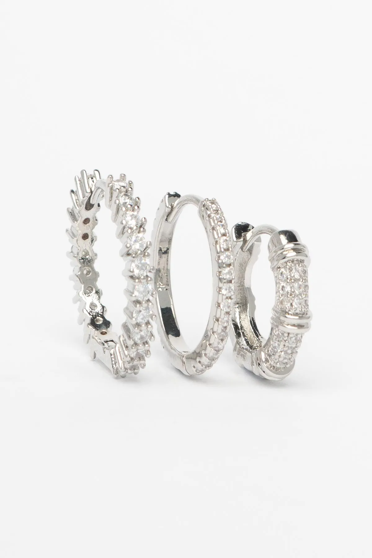 Silver Zirkon Ve Tektaş Sıralı Halka Çoklu Glory Küpe AKE9630