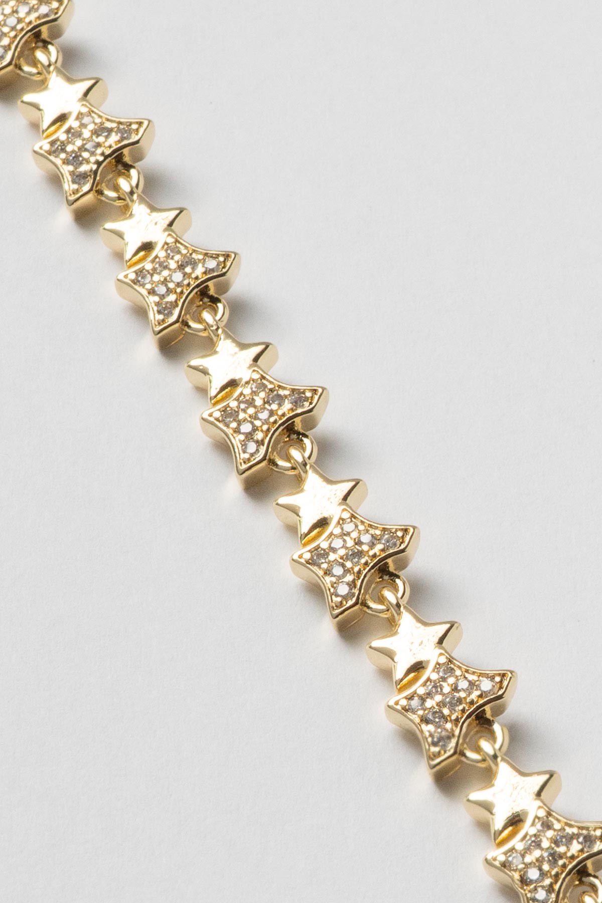 Gold 14K Zirkon Detay Dört Kenar Yıldız Ve Taşsız Yıldız Sıralı Luxury Bileklik ABL7377