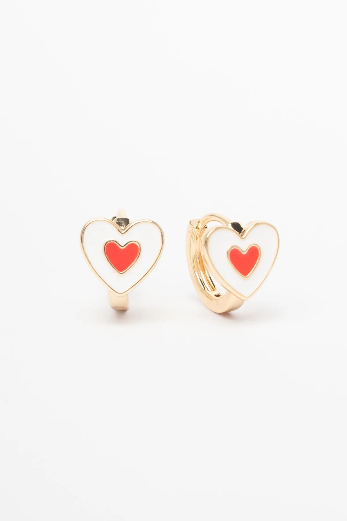 Gold Beyaz Ve Kırmızı Mineli Kalp Halka Glory Küpe AKE9750