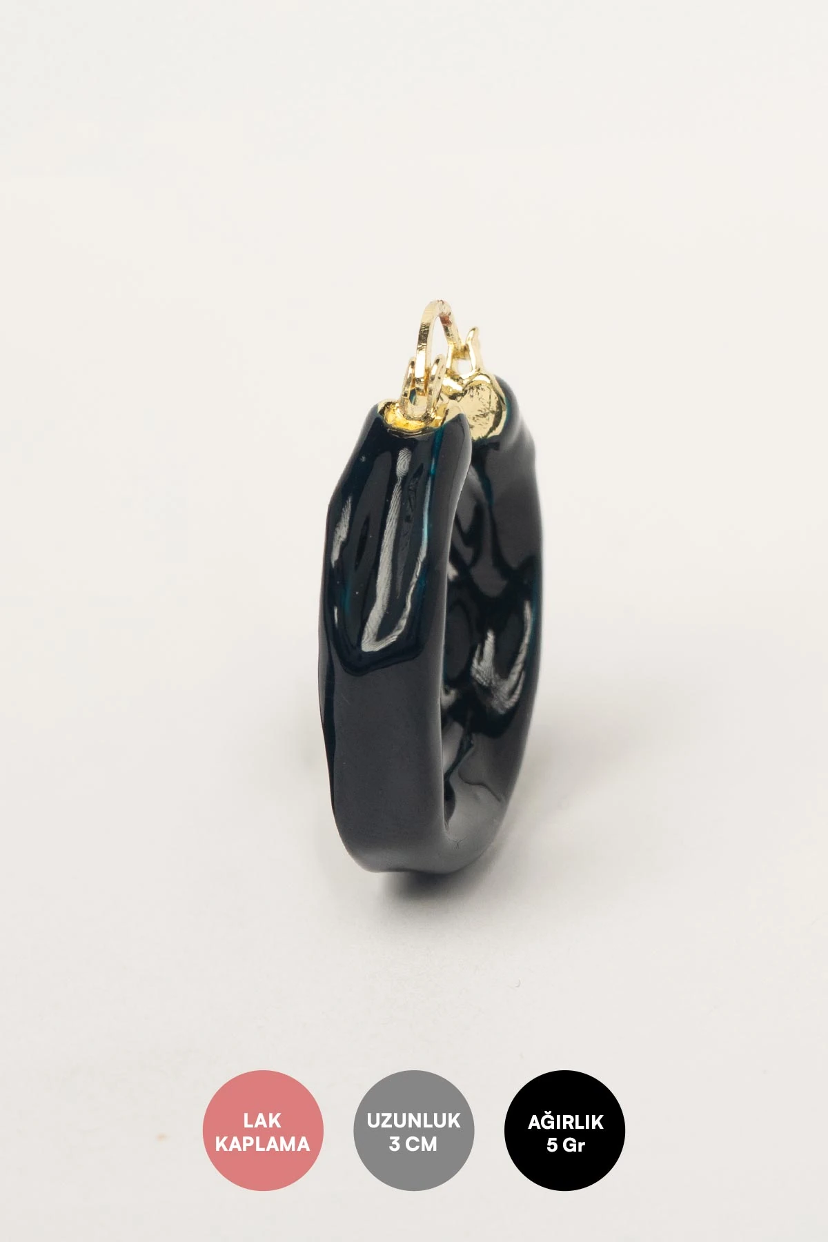 Siyah Deri Görünümlü Buruşuk Desen Halka Stefany Küpe AKE9646