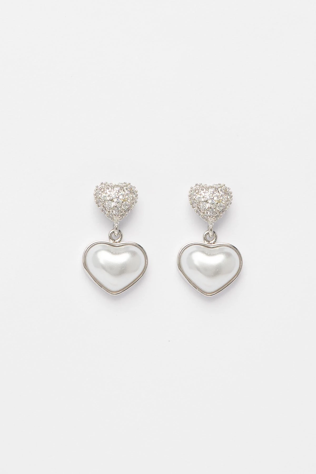 Silver Zirkon Detay Dolgulu Kapl Ve Sedef Dolgulu Kalp Sallntılı Glory Küpe AKE9497