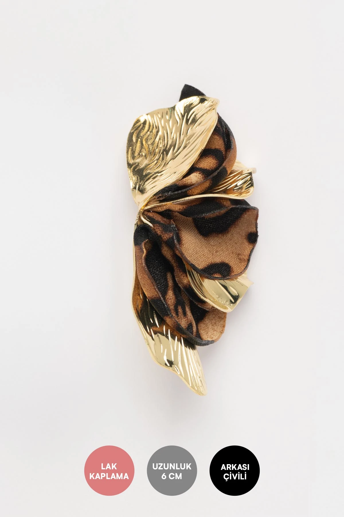Gold Yaprak Leopar Kumaş Detay Stefany Küpe AKE9800