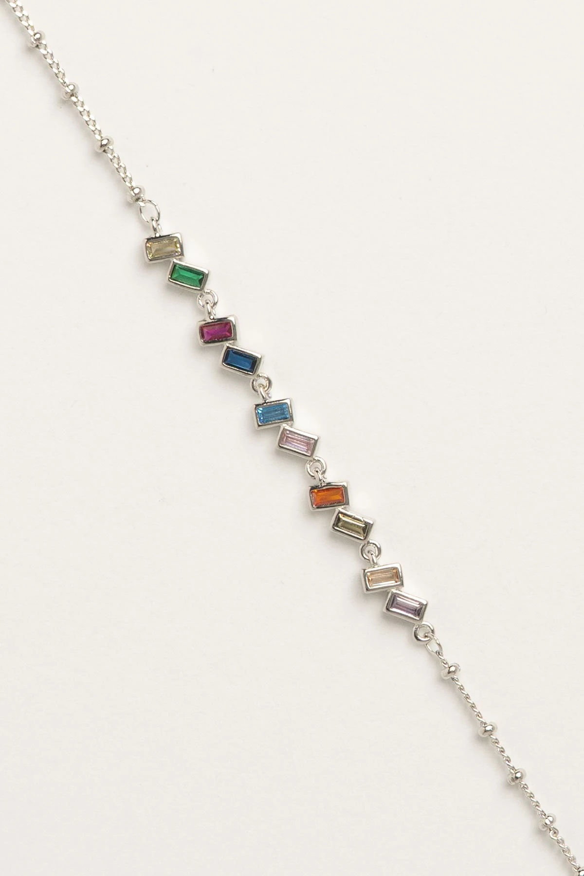 Silver Sarmal Mini Topçuklu Zincir Renkli Taş Sıralı Luxury Bileklik ABL7604