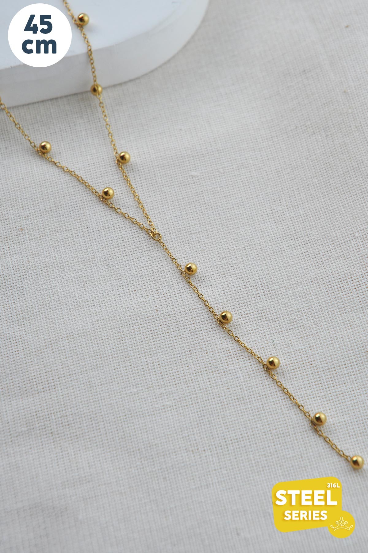 Gold Y Tasarım Sıra Minimal Topçuk Sallantılı Çelik Kolye 45 cm AKL3748