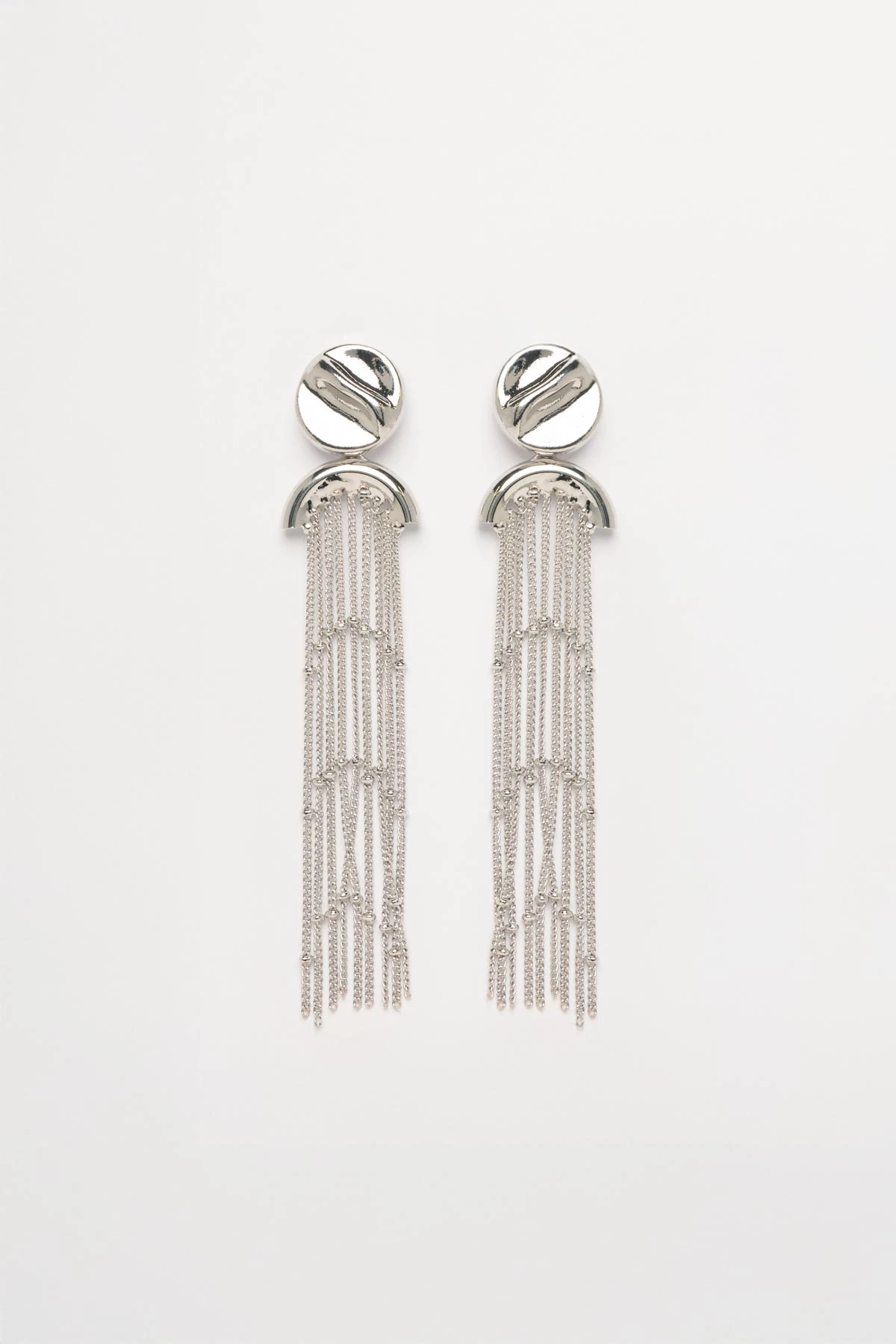 Silver Düğme Tasarım Zincir Sallantılı Stefany Küpe AKE9797