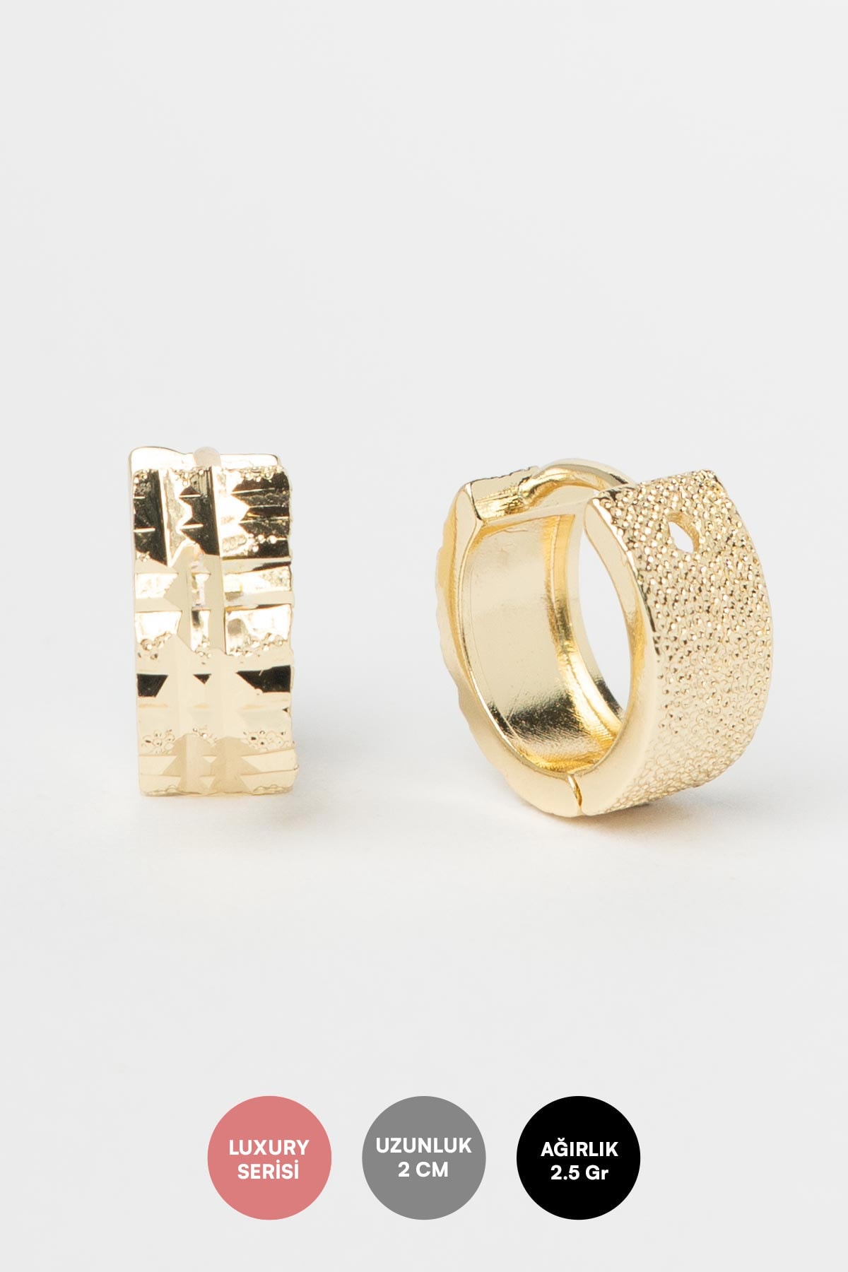 Gold 14K Desenli Halka Luxury Küpe AKE9350