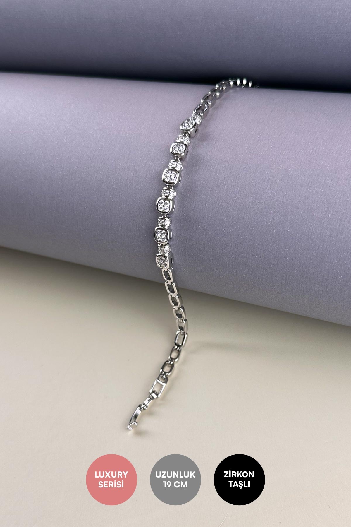Silver Zirkon Detay Minimal Küpler Luxury Bileklik ABL7250
