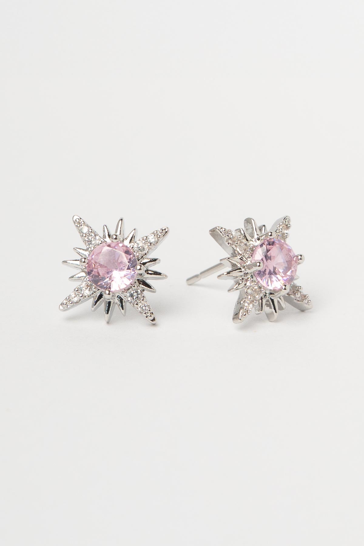 Silver Zirkon Taş Kaplı Kuzey Yıldızı Pembe Kristal Taş Detay Glory Küpe AKE9280