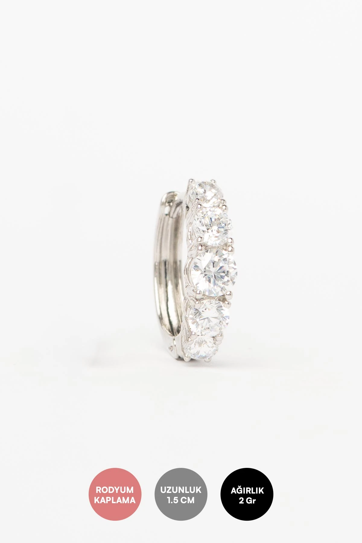 Silver Farklı Boyda Beş Kristal Taş Dizili Halka Luxury Küpe AKE9550