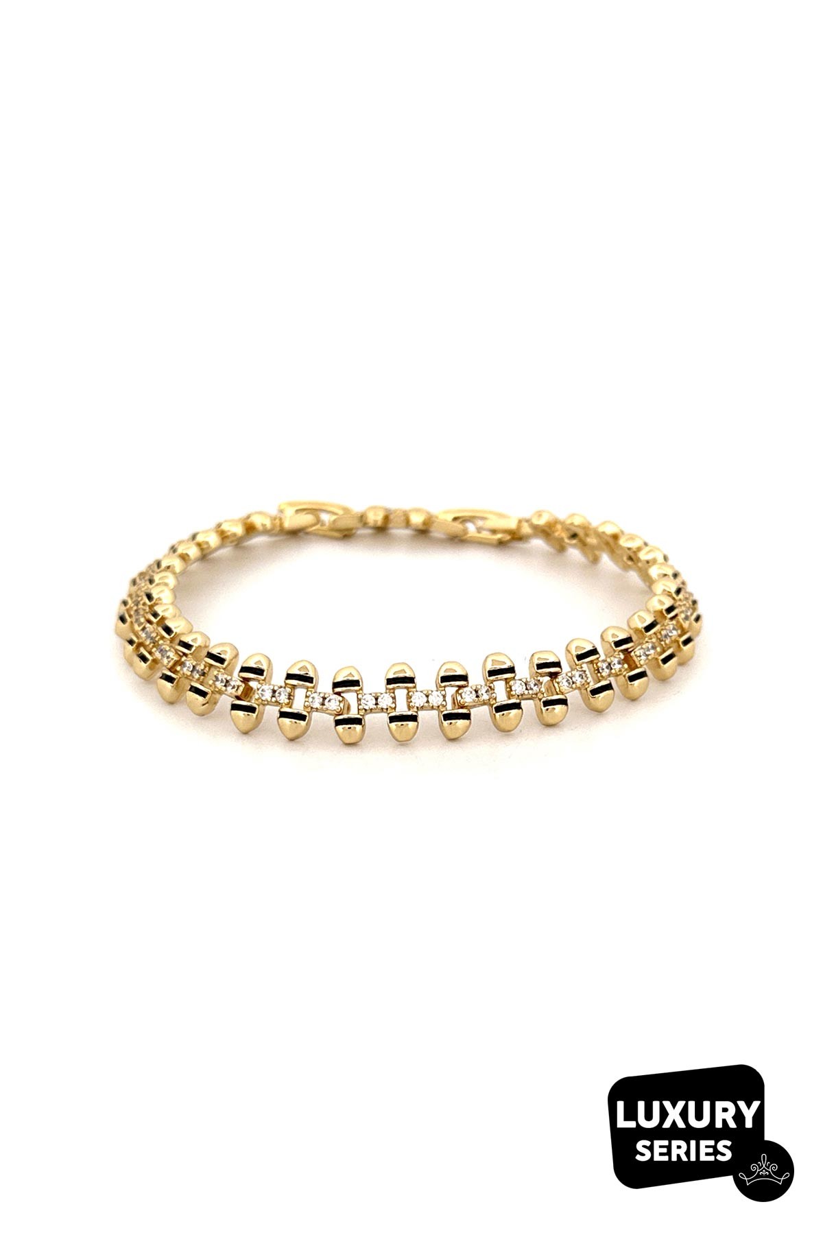 Gold Zirkon Detay Minimal Siyah Mineli Jeno Luxury Bileklik ABL7023