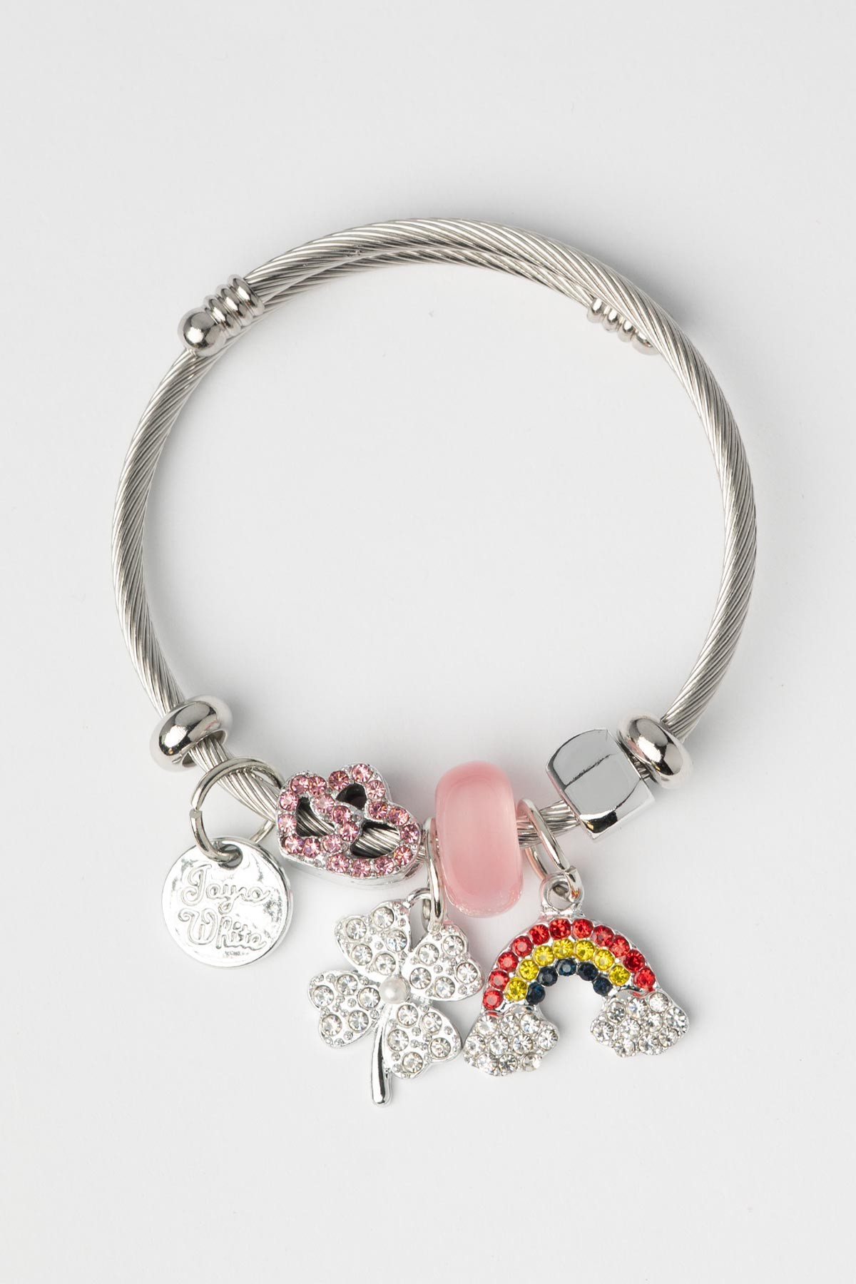 Zirkon Detay Yonca Renkli Gökkuşağı Pembe Boncuk Charm Sallantılı Bileklik ABL7354