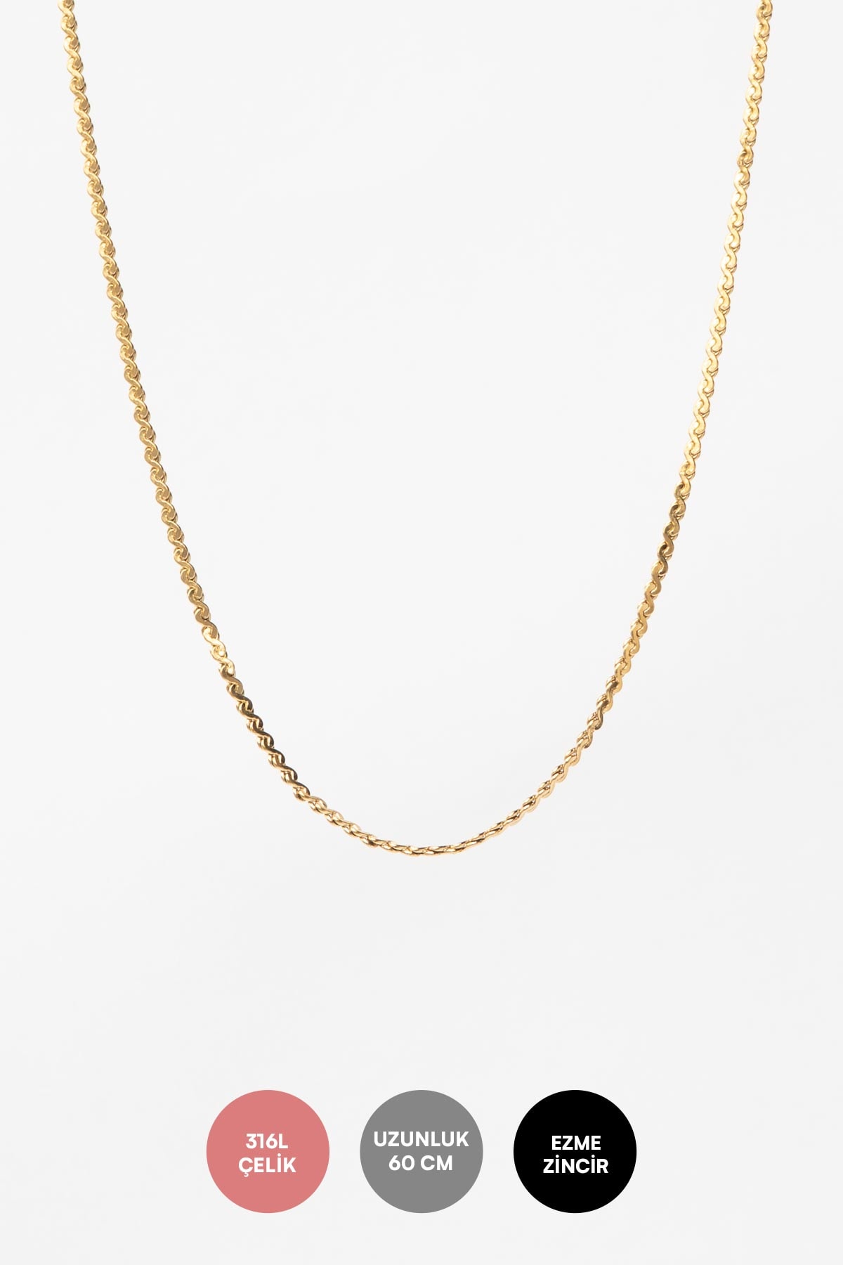 Gold Minimal Ezme Zincir Casual 60cm Çelik Kolye AKL4155
