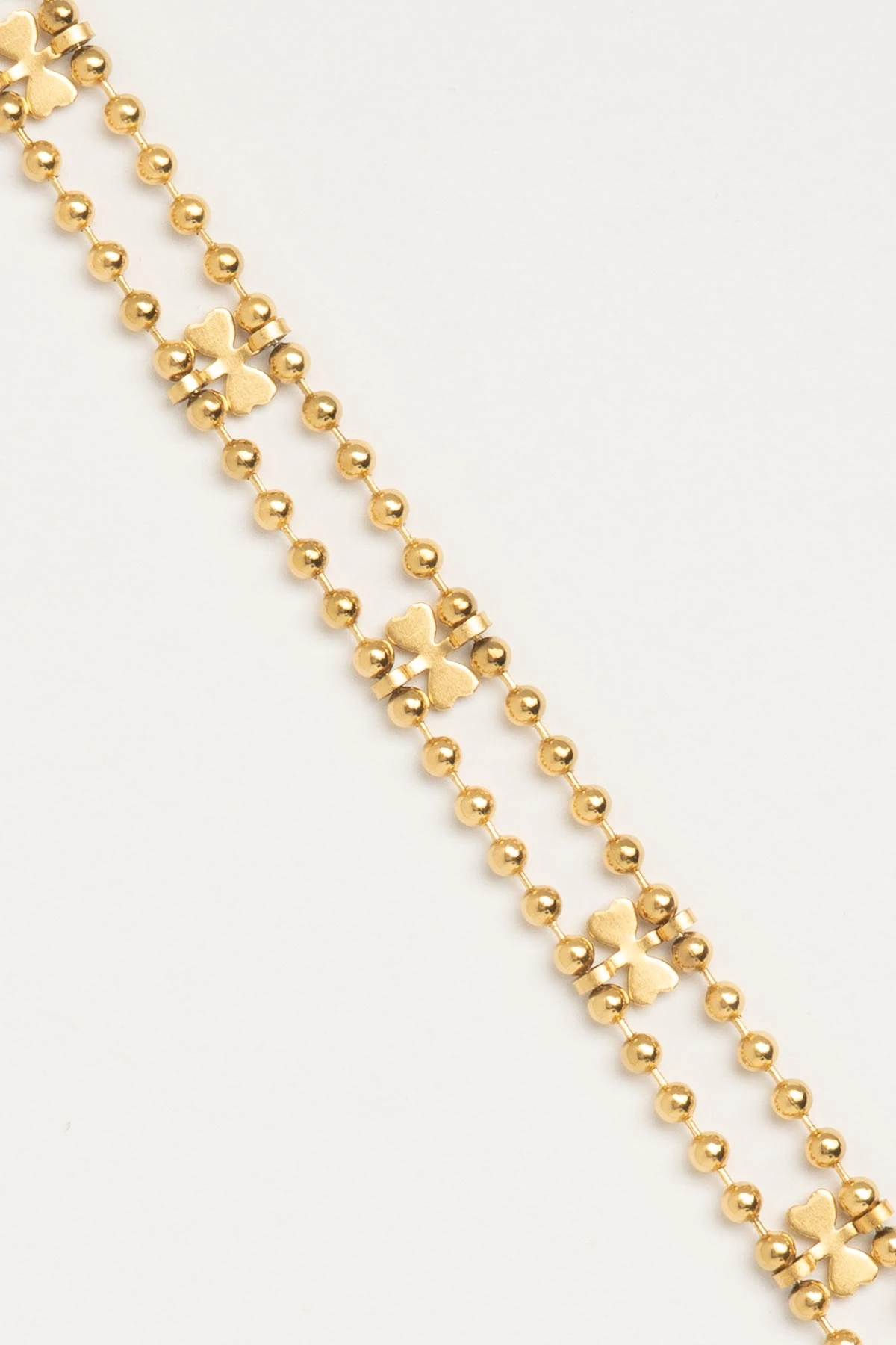 Gold Çift Sıra Topçuk Zincir Minimal Fiyok Detay Çelik Bileklik ABL7051