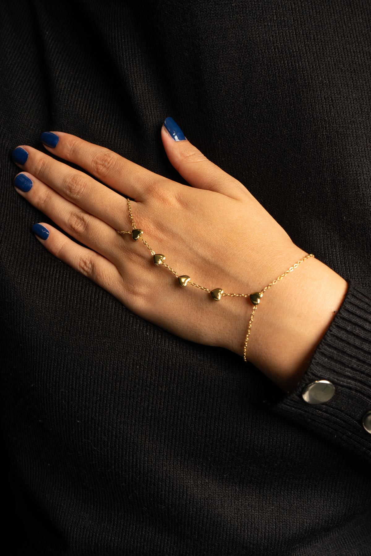 Gold Dolgulu Minimal Beş Kalp Çelik Şahmeran ASH1120