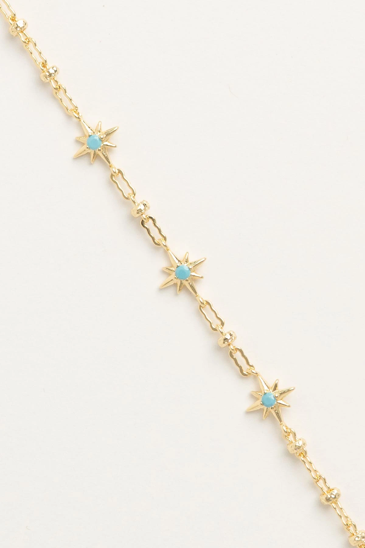 Gold Desenli Zincir Turkuaz Taş Detay Mini Kuzey Yıldızı Sıralı Luxury Bileklik ABL7605