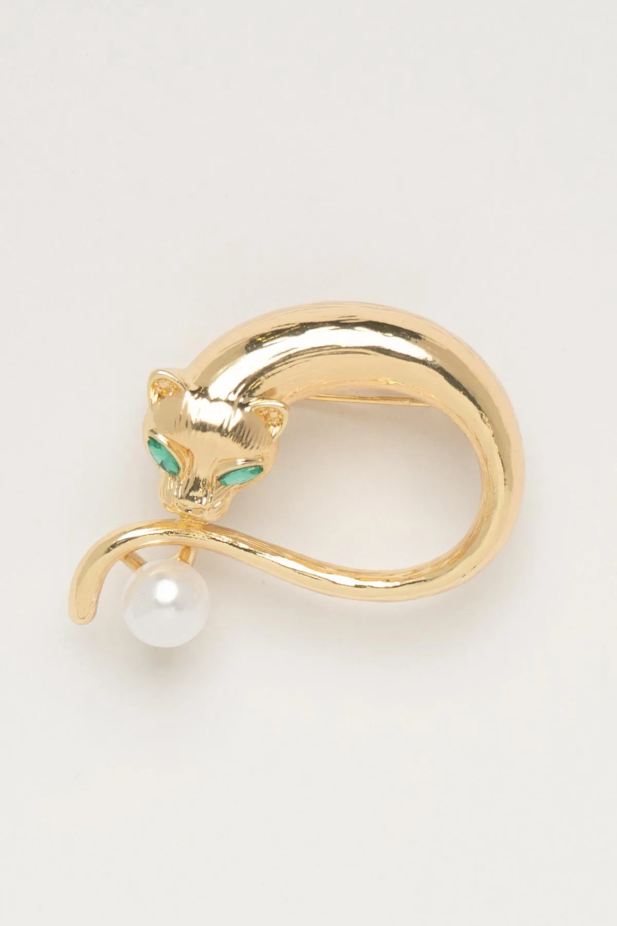 Gold Yeşil Kristal Gözlü Kedi Yaka Broşu ABR9212