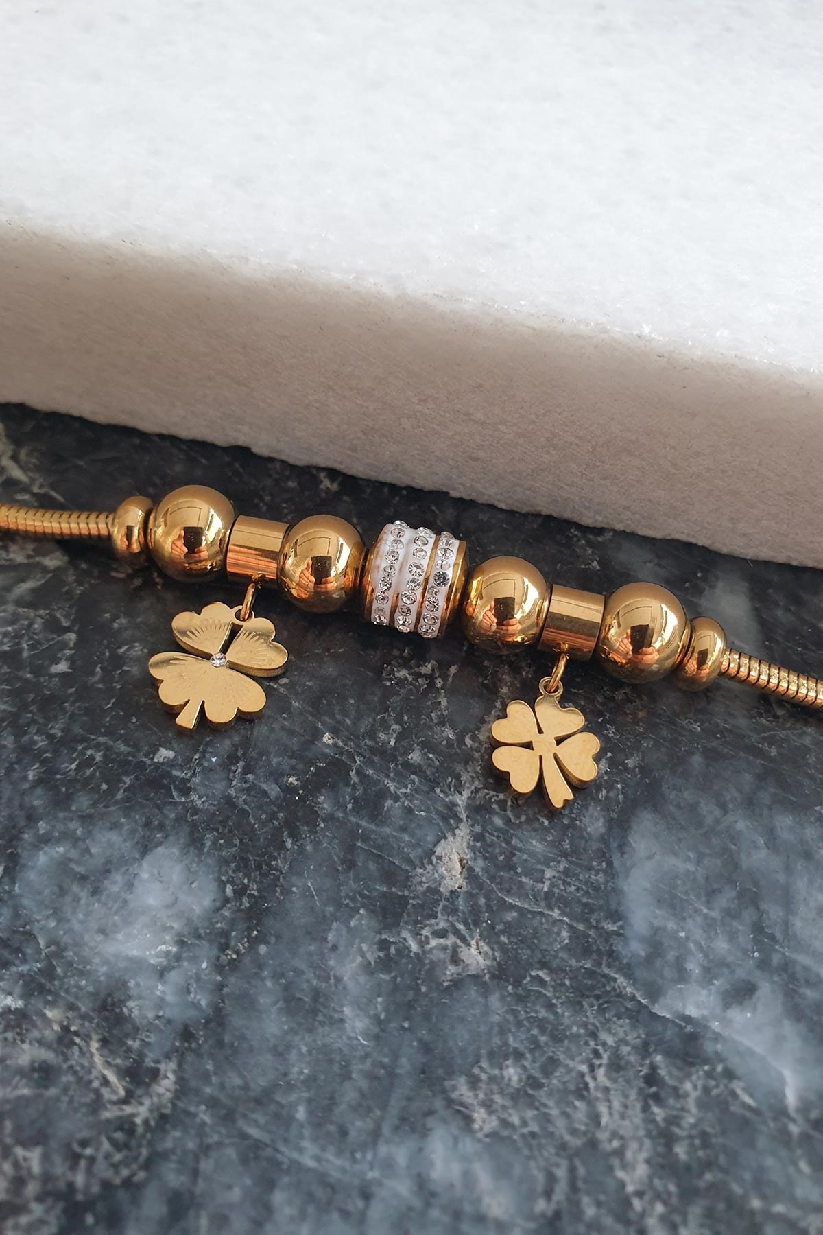 Gold Yonca Charm Çelik Bileklik ABL1252