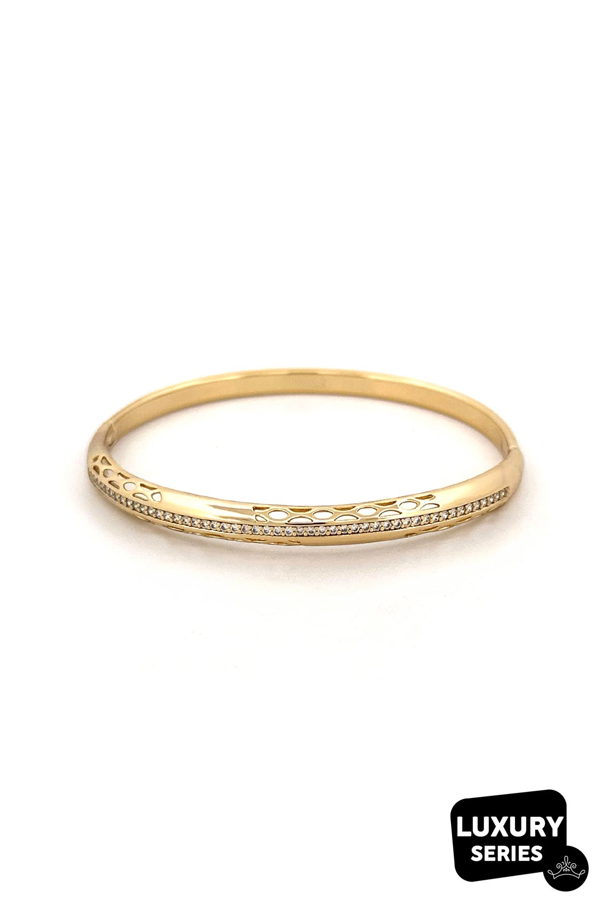 Gold Minimal Oyma Tasarım Zirkon Sırataş Luxury Kelepçe ABL7096