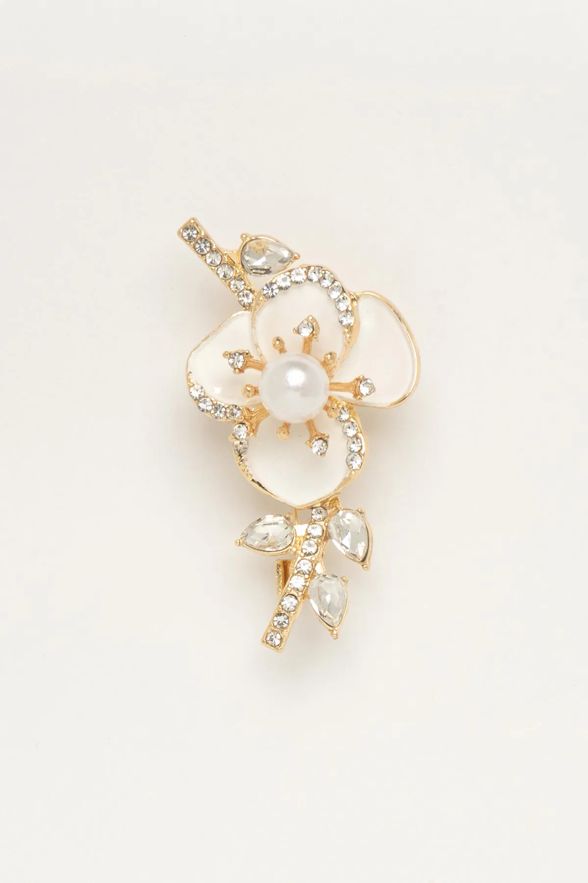 Zirkon Ve Kristal Taşlı Beyaz Çiçek Yaka Broşu ABR9205