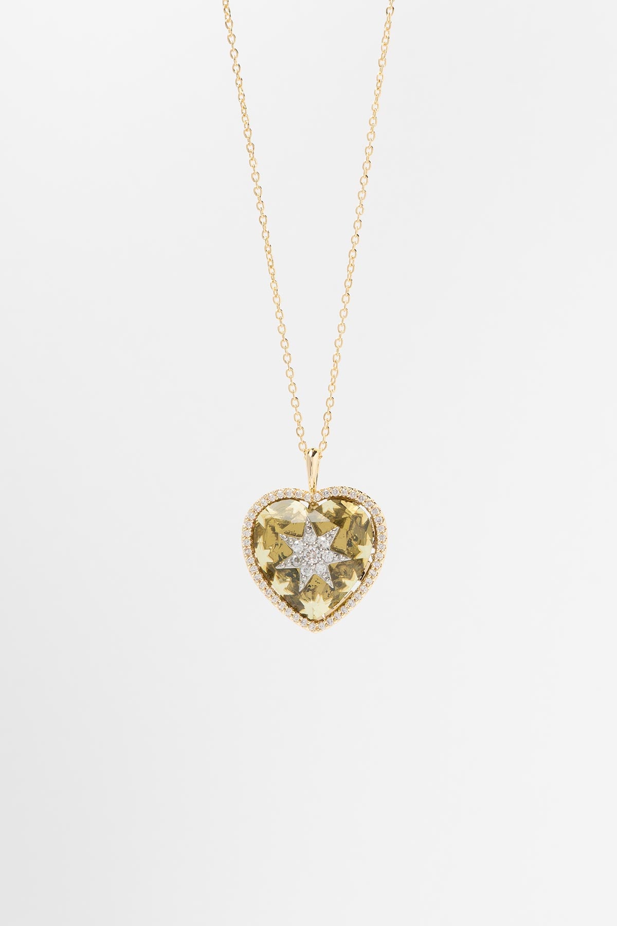 Gold Starlit Heart Yellow Luxury Kolye AKL4270