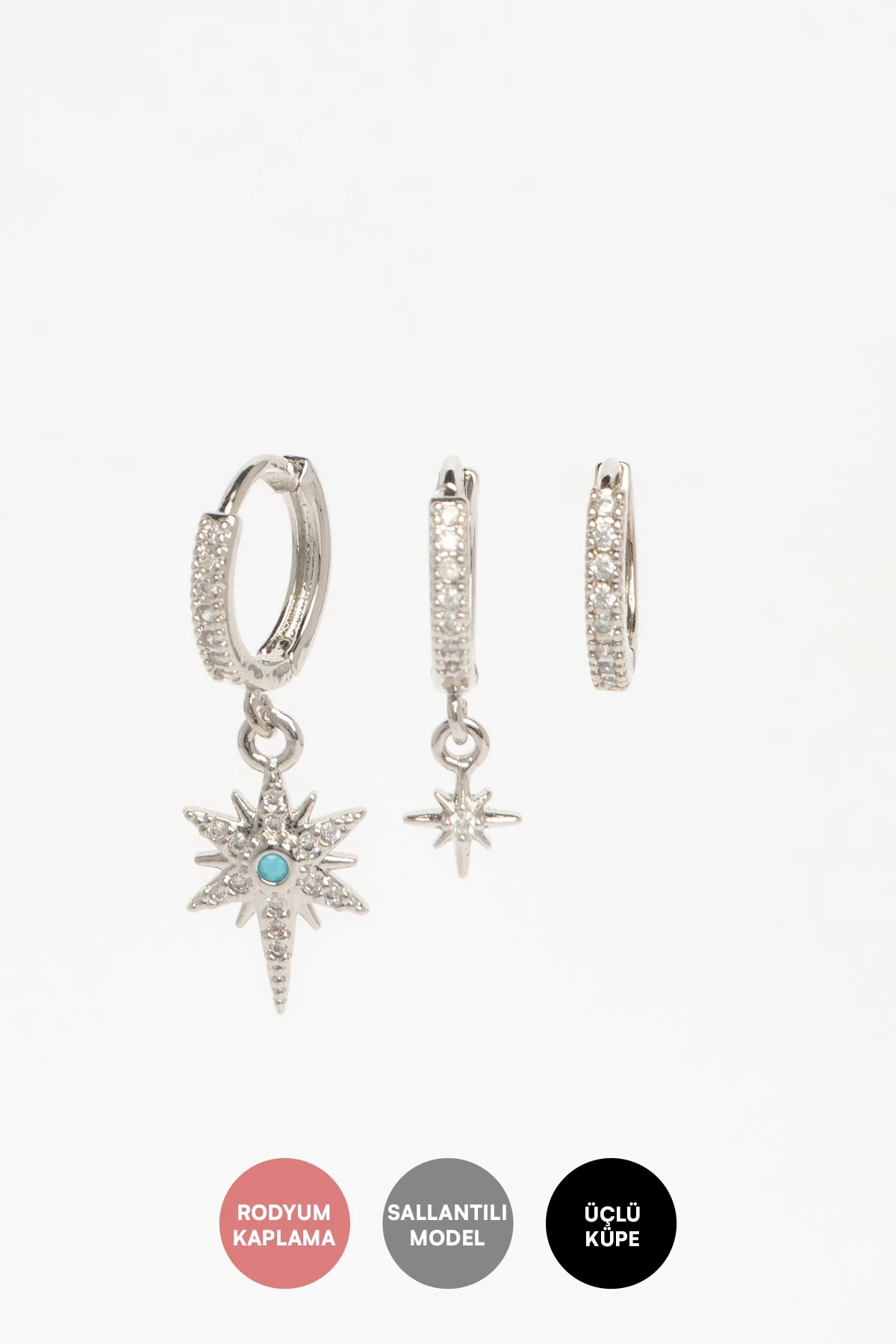 Silver Turkuaz Detay Kuzey Yıldızı Sallantılı Çoklu Glory Küpe AKE9439