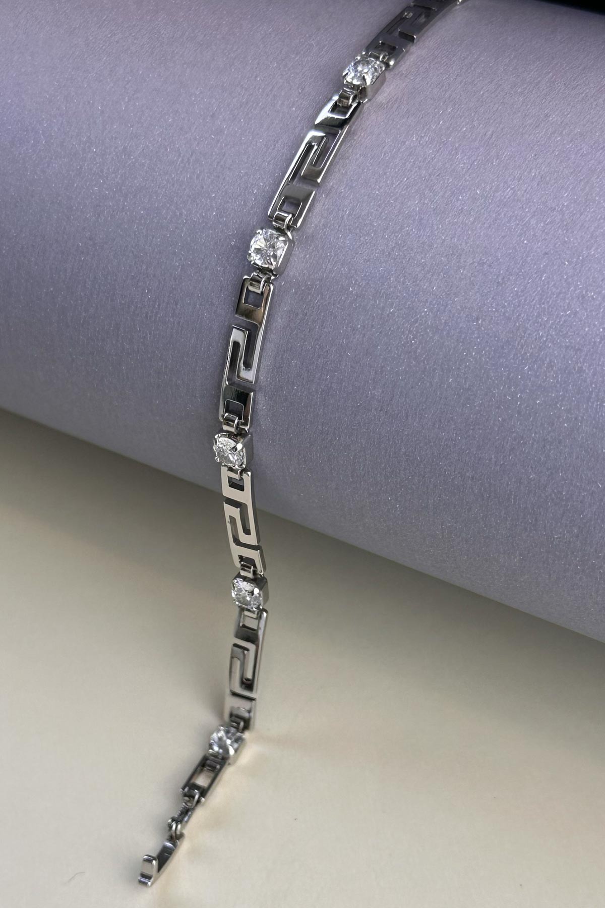 Silver Basic Aşk Yolu Tasarım Zincir Tektaş Detay Luxury Bileklik ABL7204