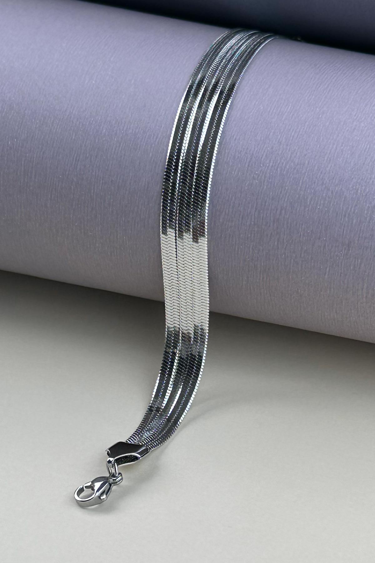 Silver Üçlü İtalyan Zincir Çelik Bileklik ABL1509
