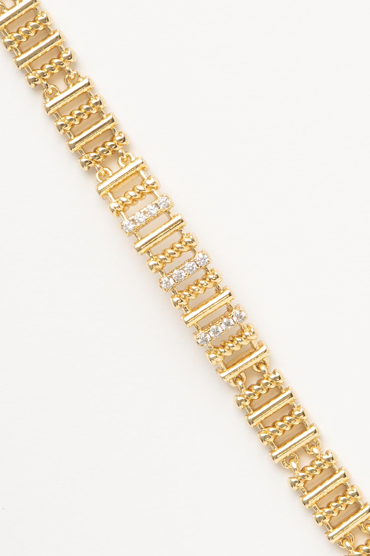 Gold 14K Halat Desenli Taşlı Luxury Bileklik ABL7520